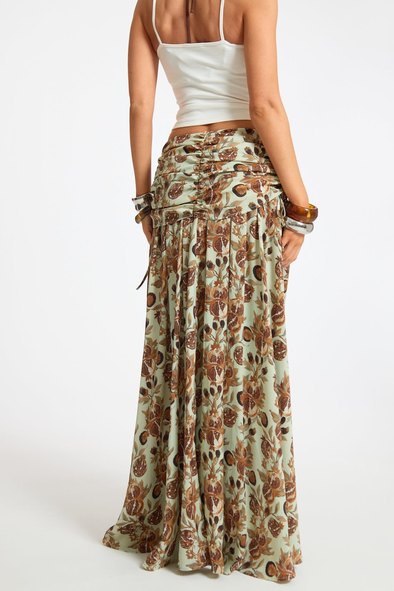 Woven Printed Ruched Fold Over Floaty Maxi Skirt