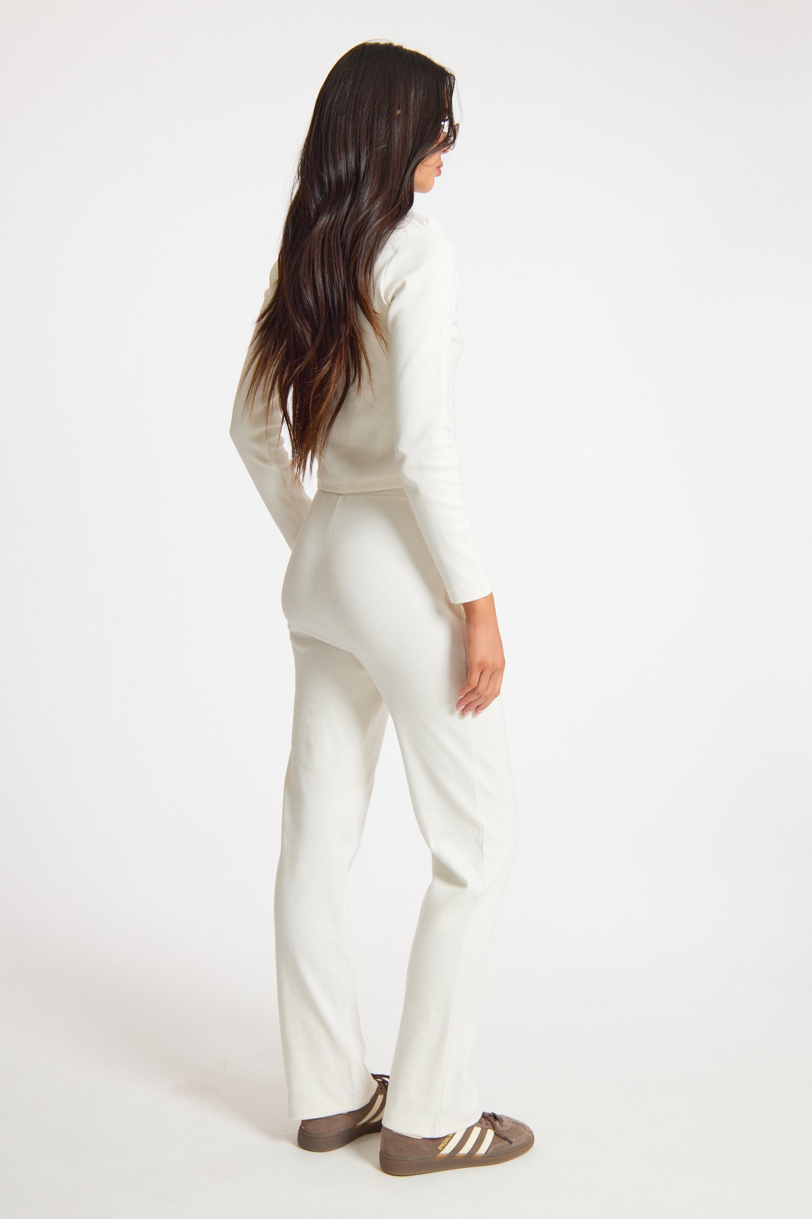 Cream Ribbed Slouch Fit Adjustable Waist Jogger