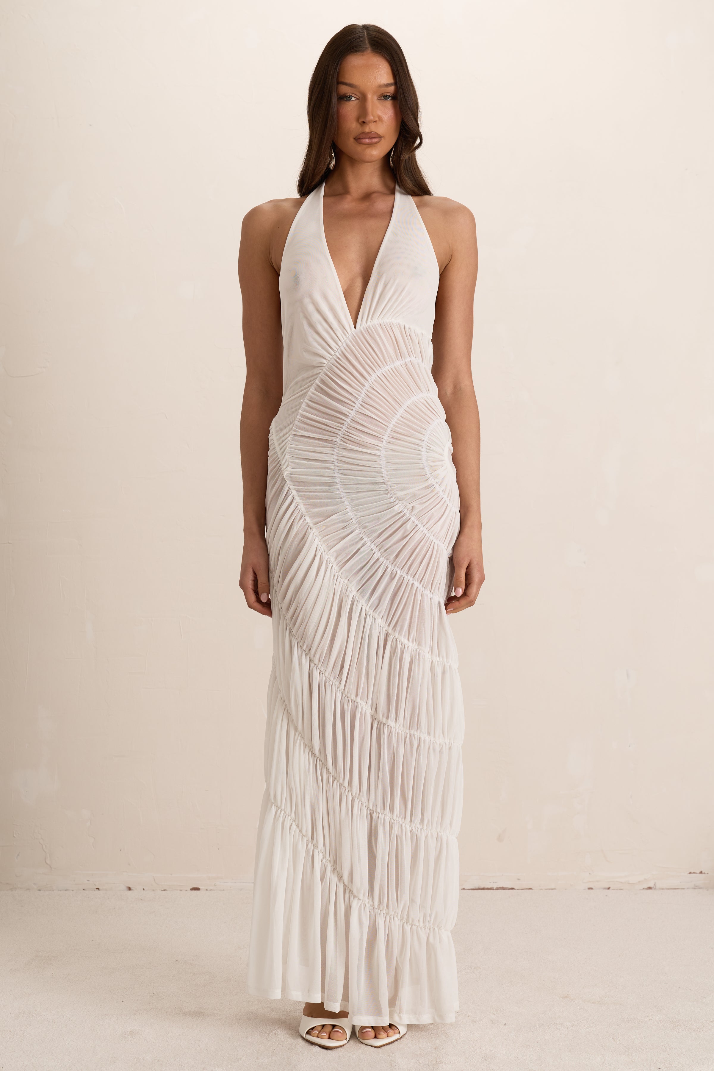 White Shirred Maxi Dress
