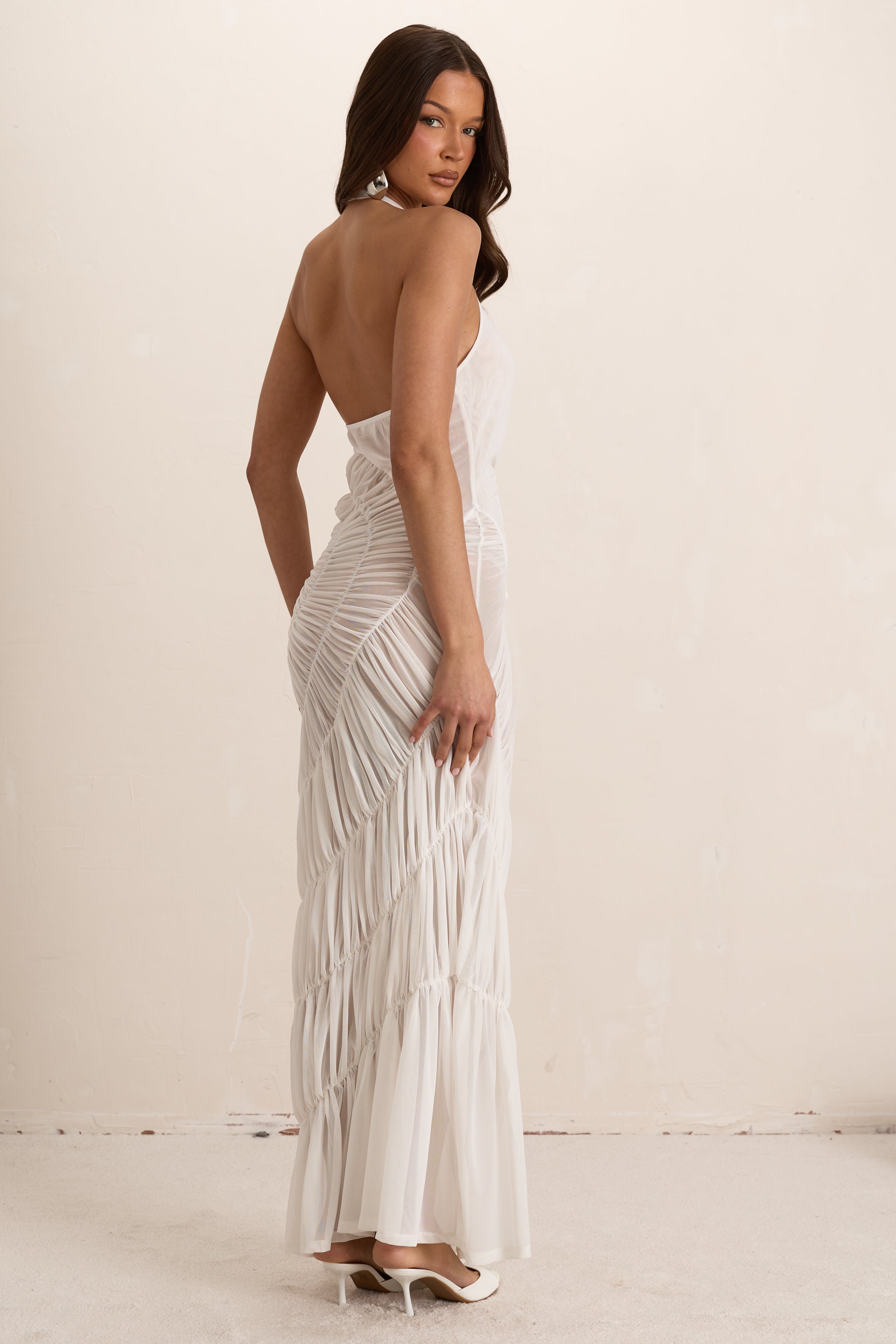 White Shirred Maxi Dress