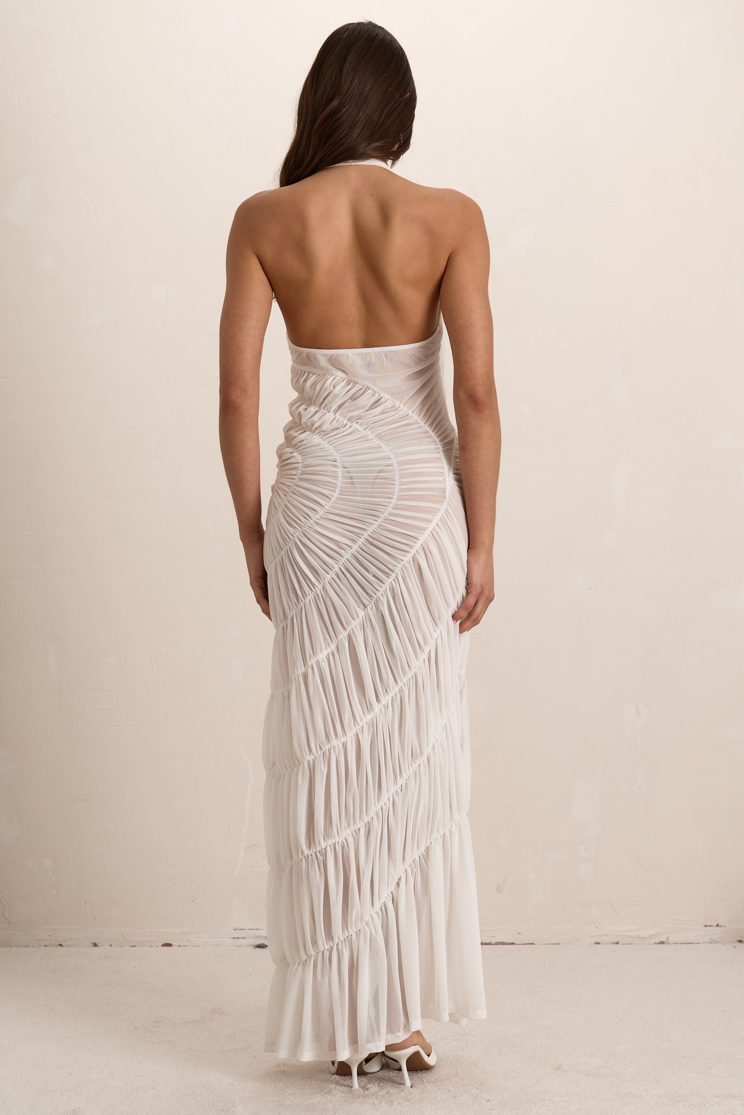 White Shirred Maxi Dress