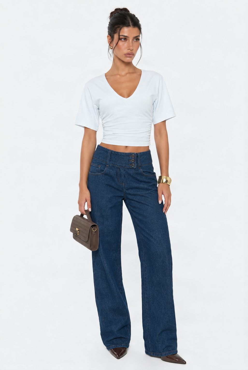 Low Rise Belted Straight Leg Jeans