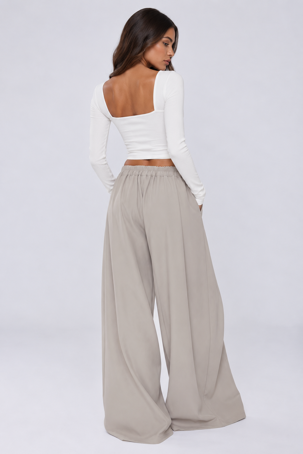 Mushroom Pleated Wide Leg Trousers