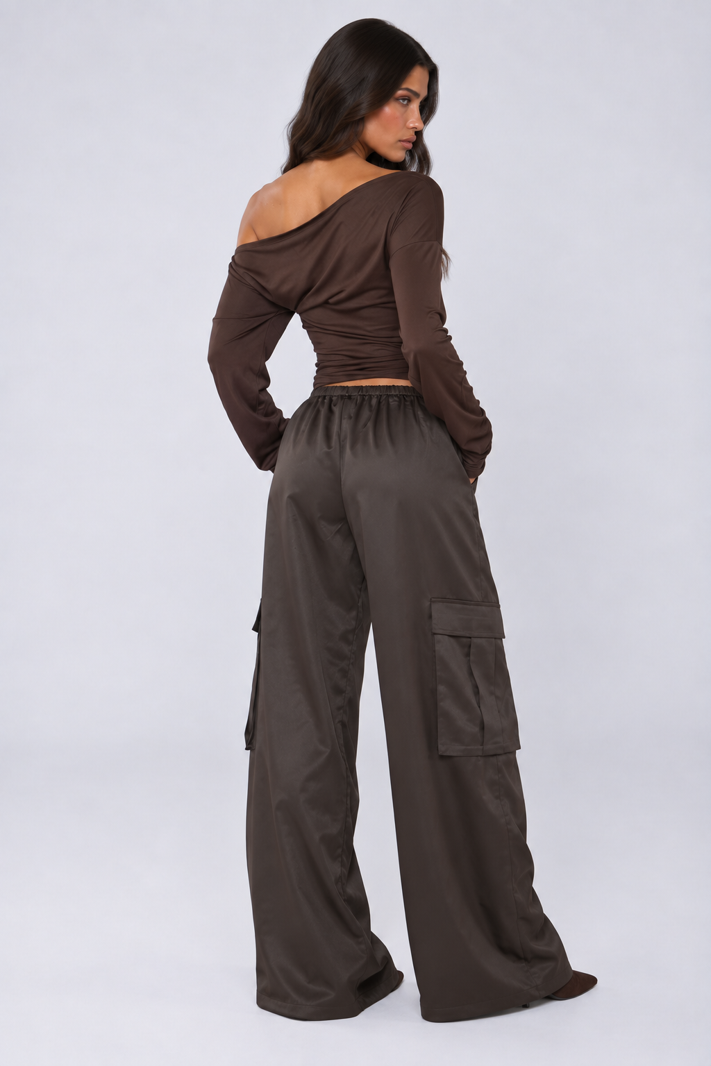 Chocolate Satin Cargo Trousers