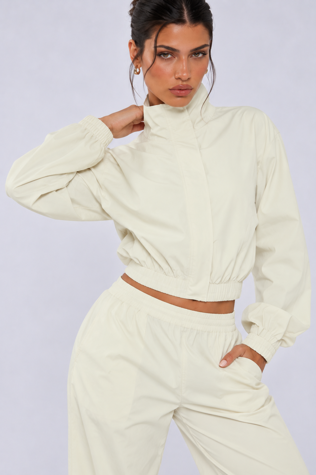 Cream Oversized Zip Up Shell Jacket