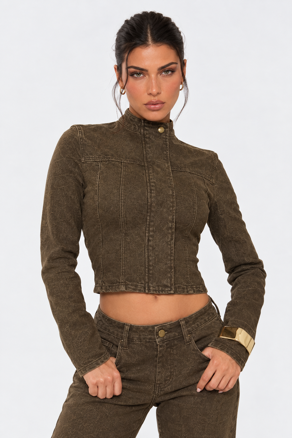 Chocolate Cinched Denim Jacket