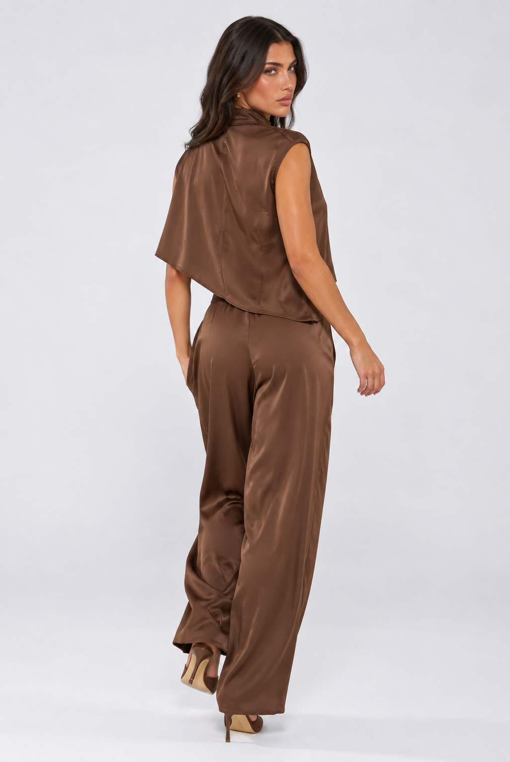 Chocolate Satin One Shoulder Top