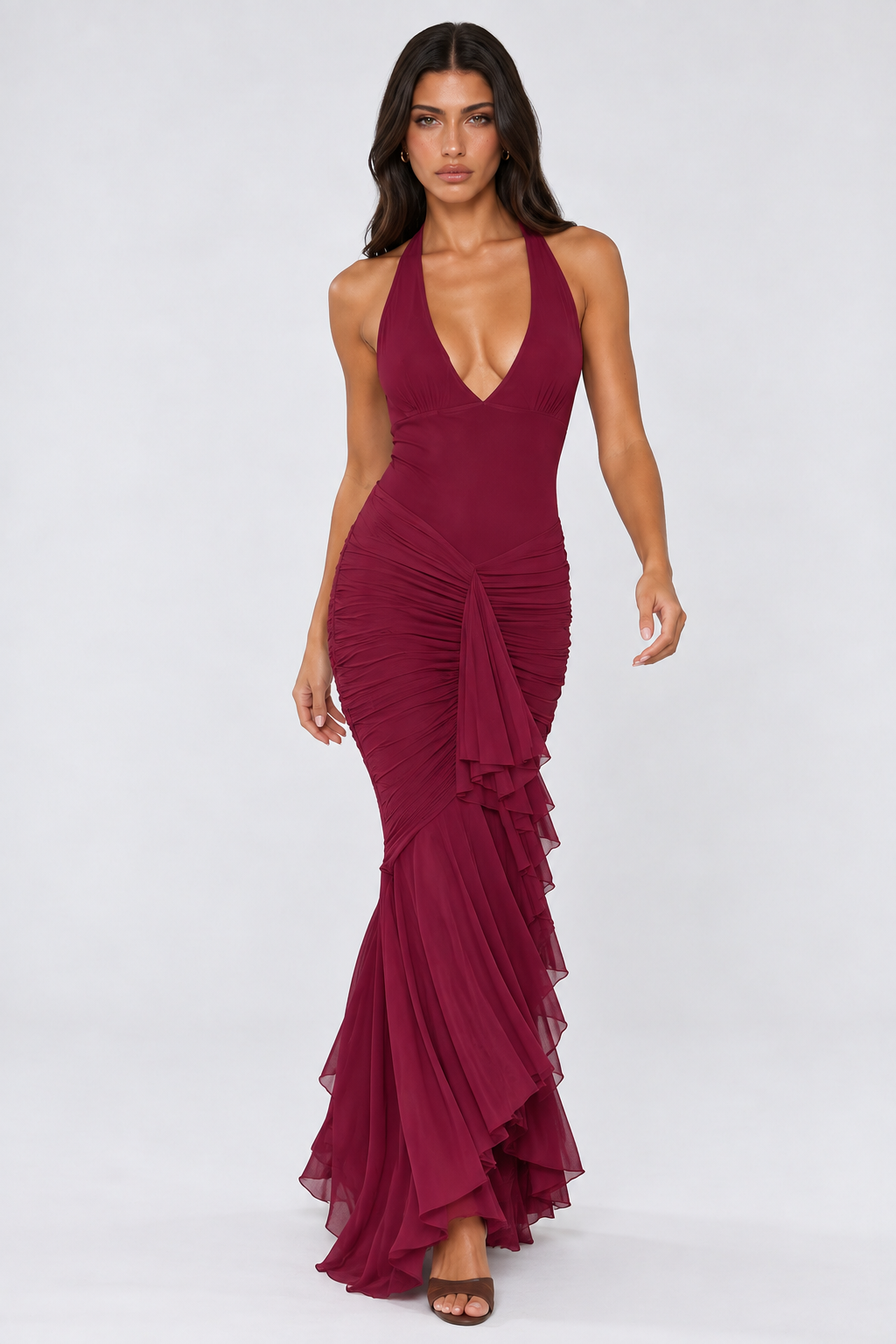 Plum Ruched Maxi Dress