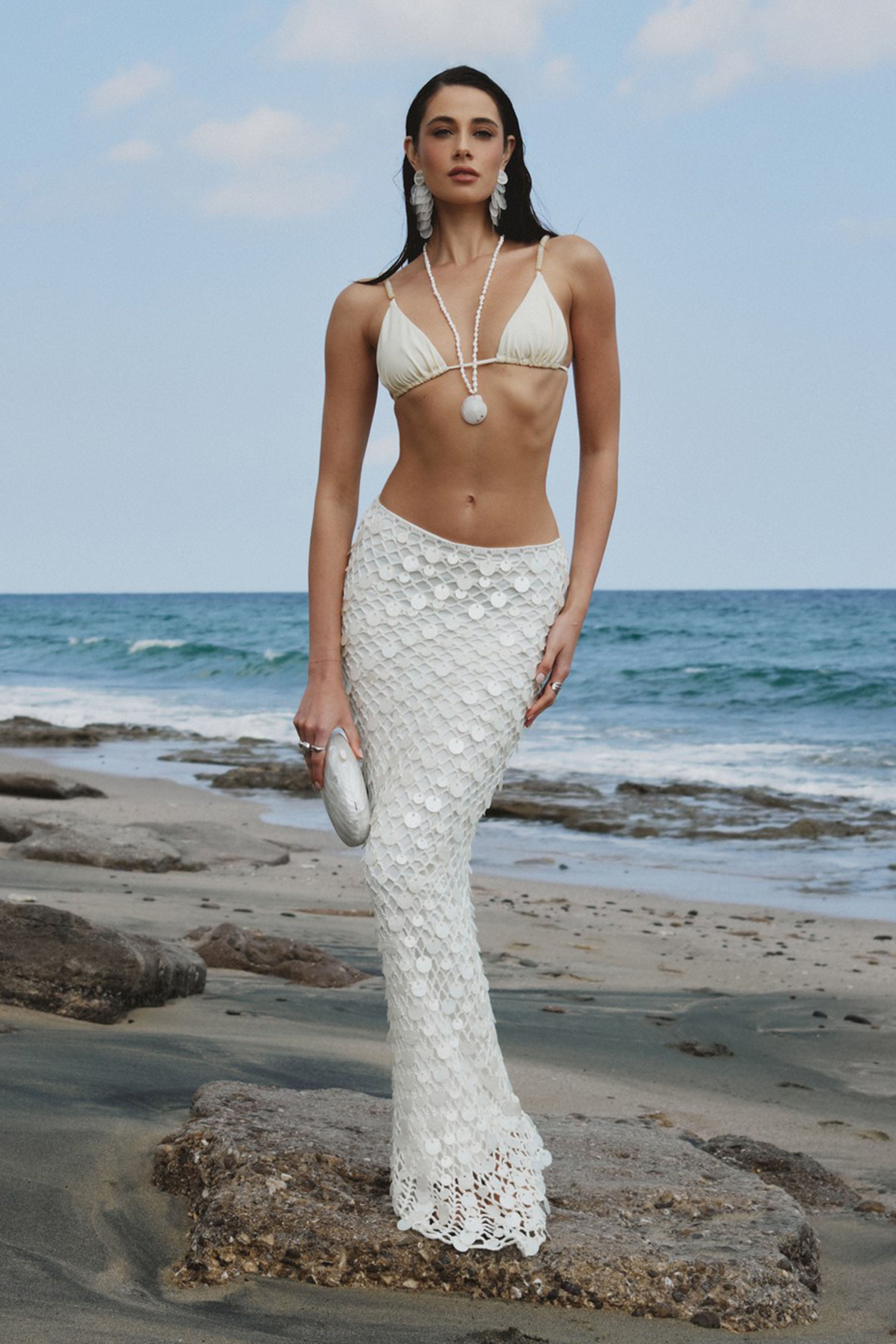 Cream Knit Shell Maxi Skirt