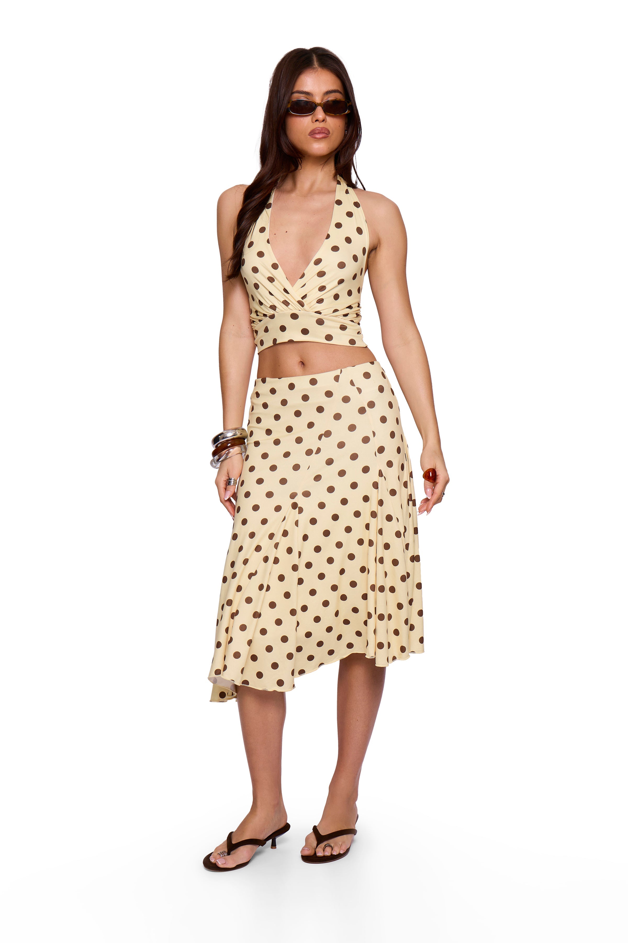 Butter Cream Polka Midi Skirt