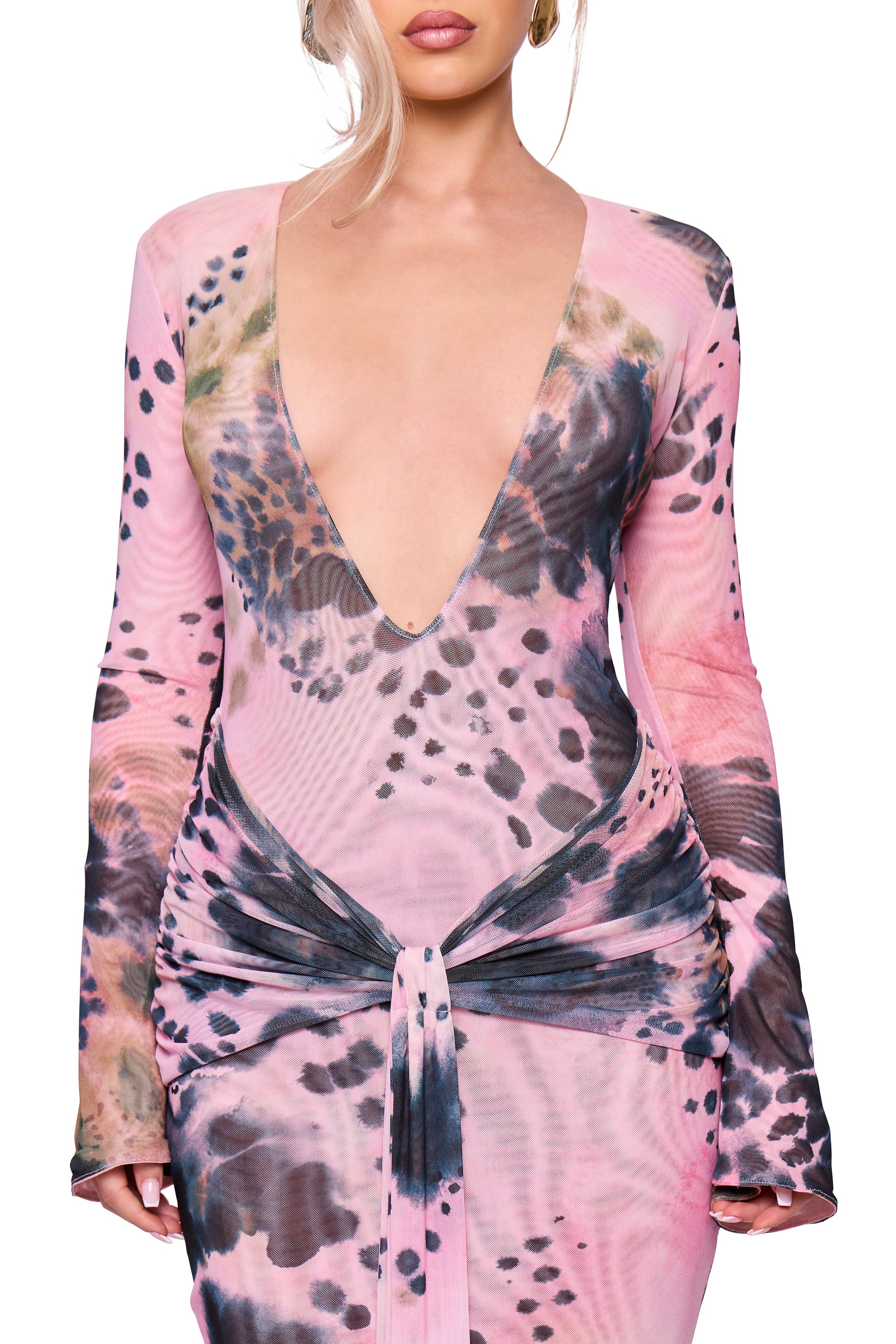 Pink Printed Drape Maxi Dress
