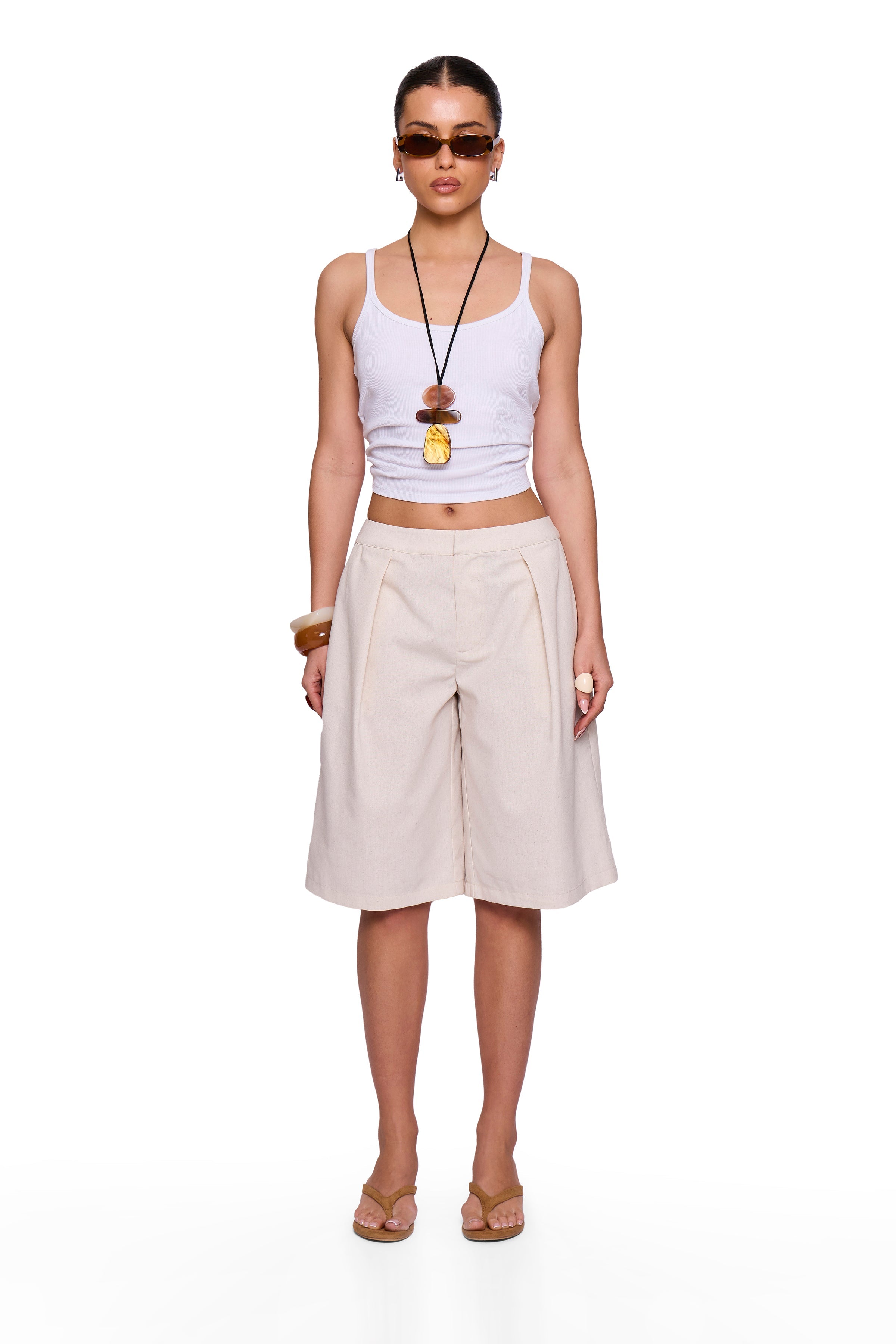 Oatmeal Linen Feel Bermuda Shorts