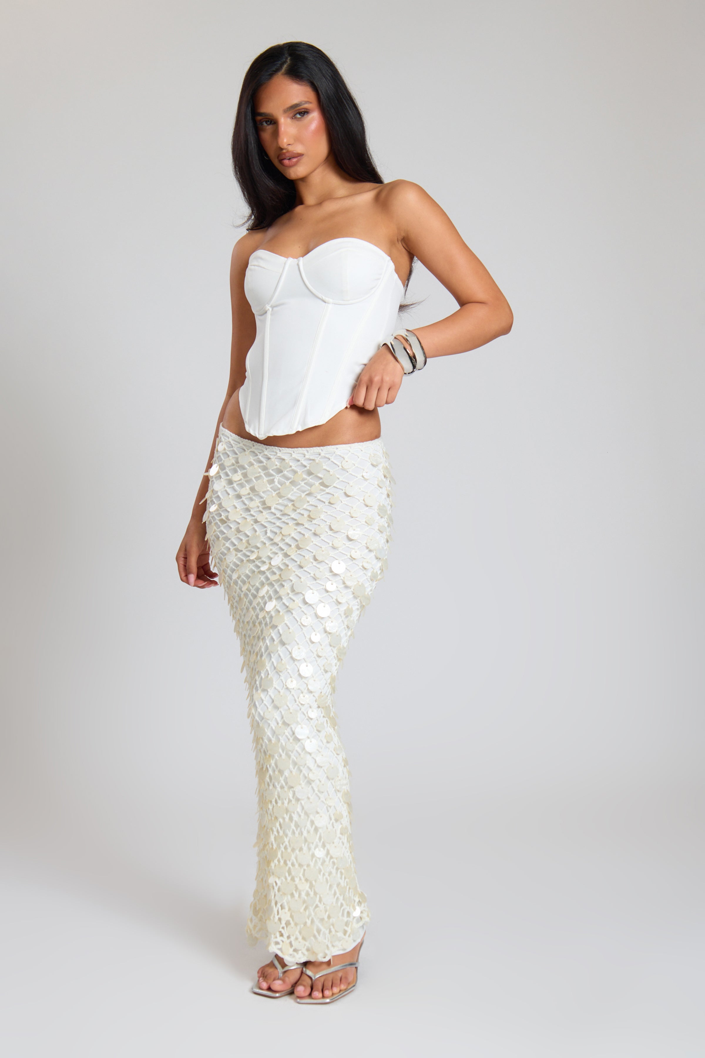 Cream Knit Shell Maxi Skirt
