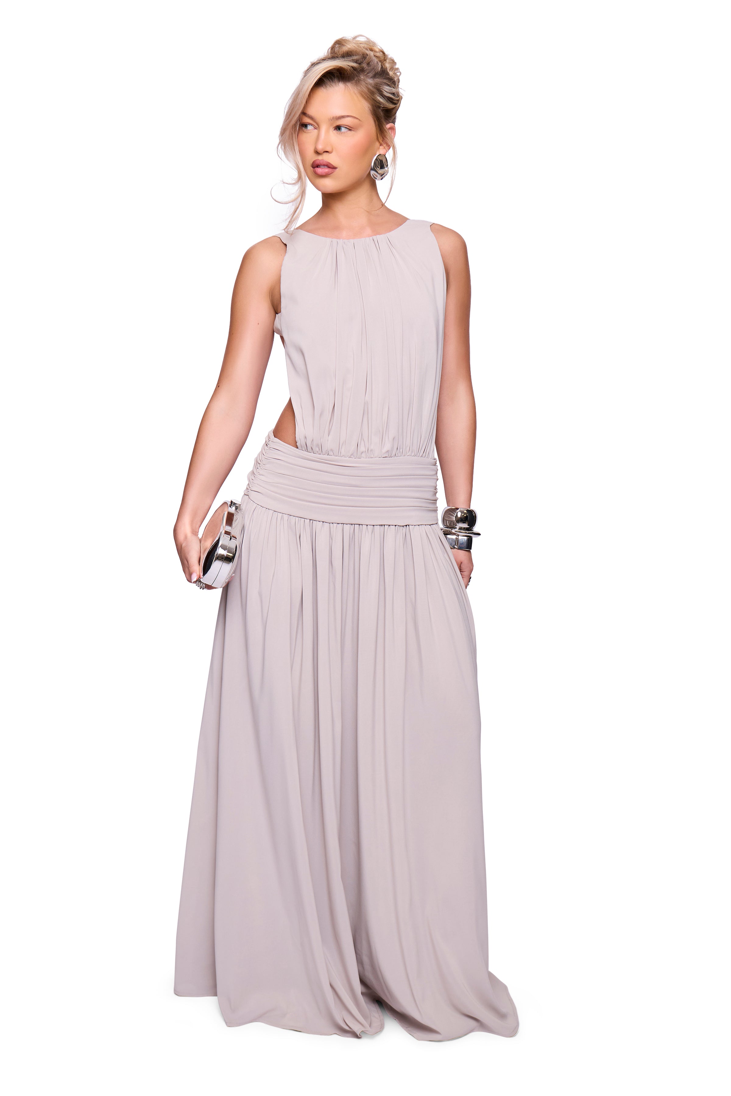 Grey Backless Maxi Dress