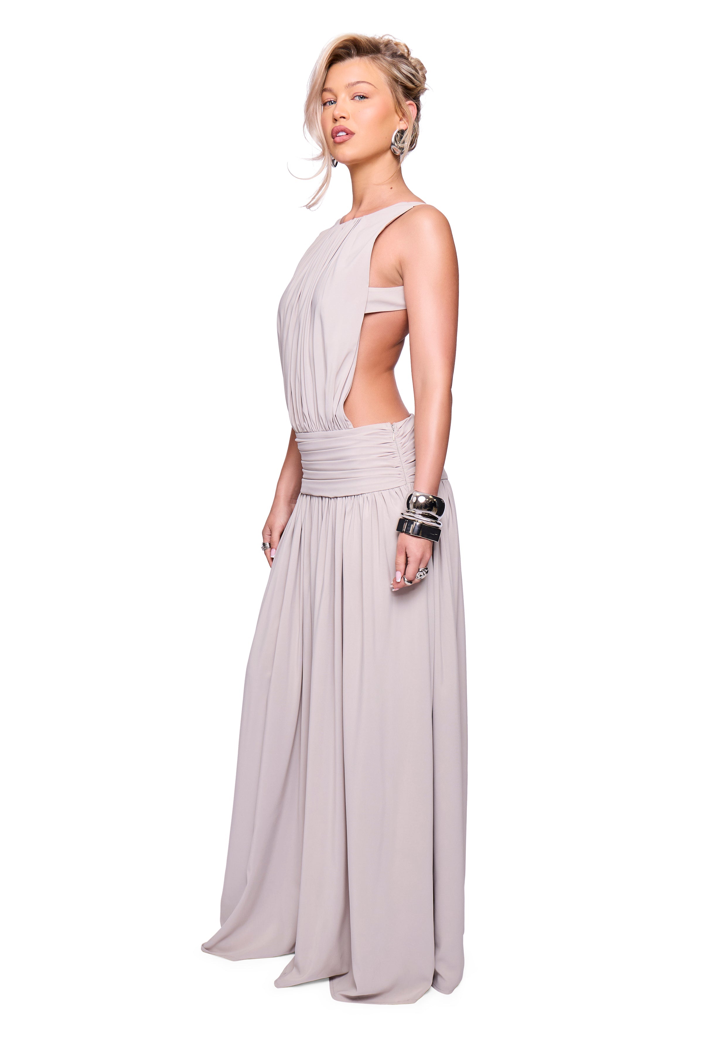 Grey Backless Maxi Dress