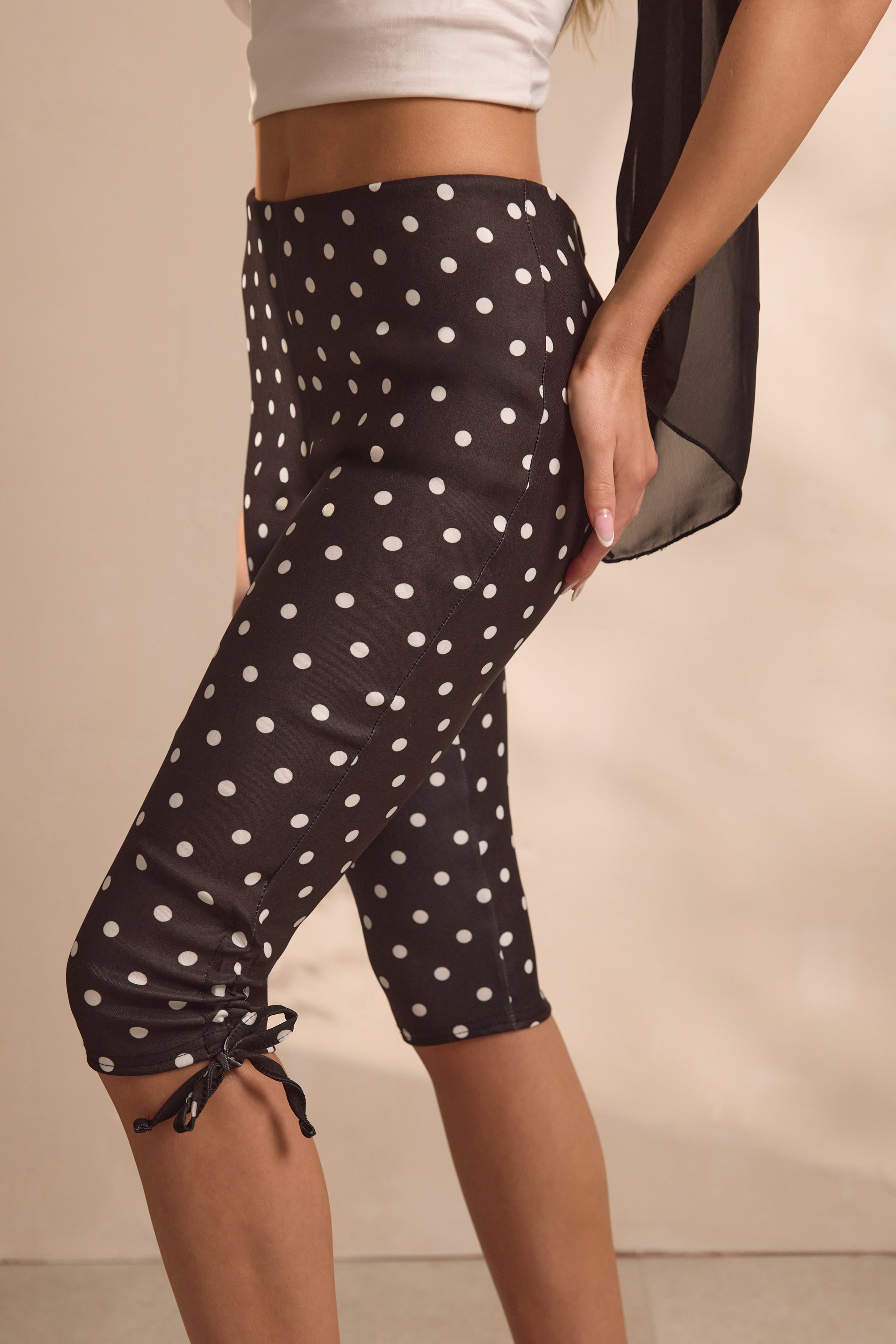Black & White Polka Dot Soft Woven Capri