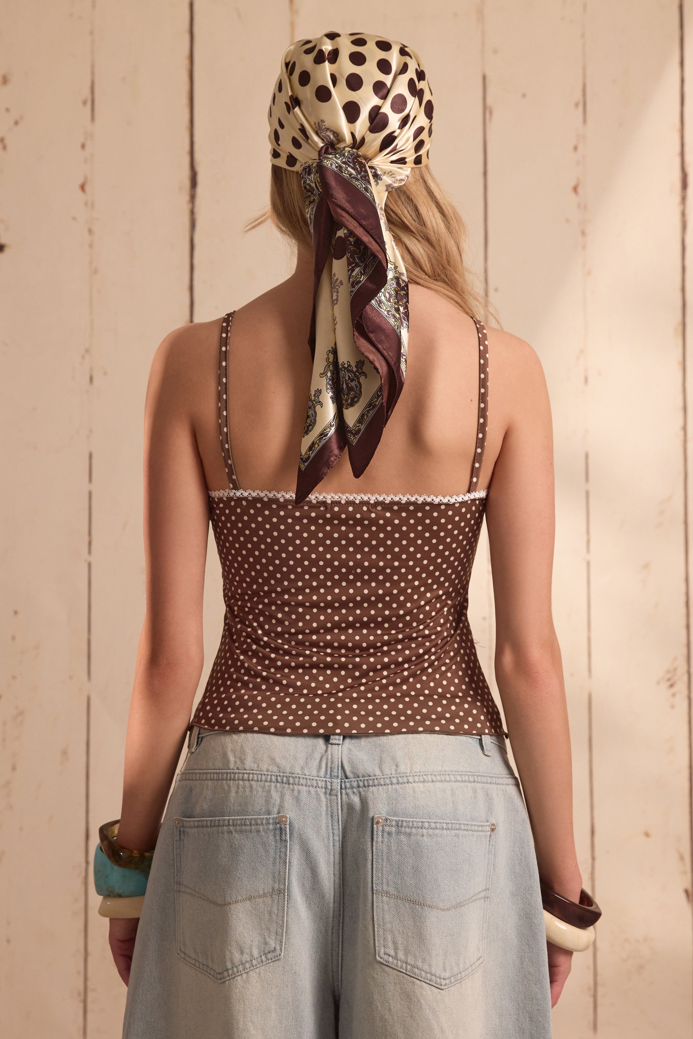 Chocolate Polka Dot Slinky Cami Top
