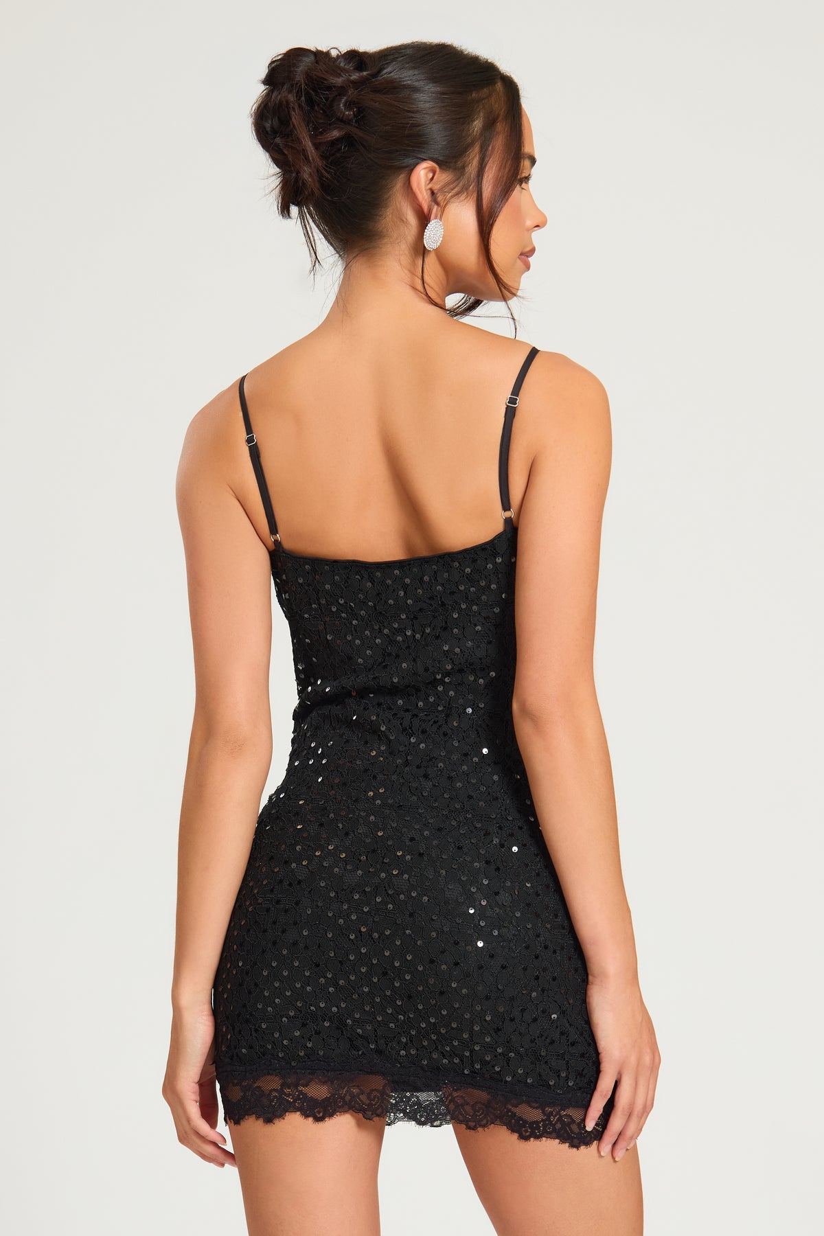 Lace and Sequin Cami Dress With Lace Trim