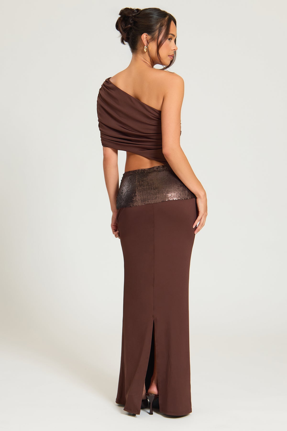 Sequin Panel Cut Out One Shoulder Dress