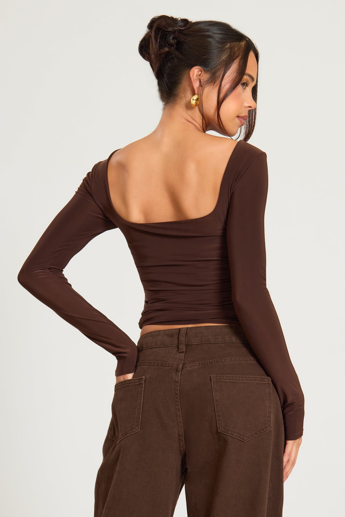 Lace Trim Long Sleeve Slinky Top