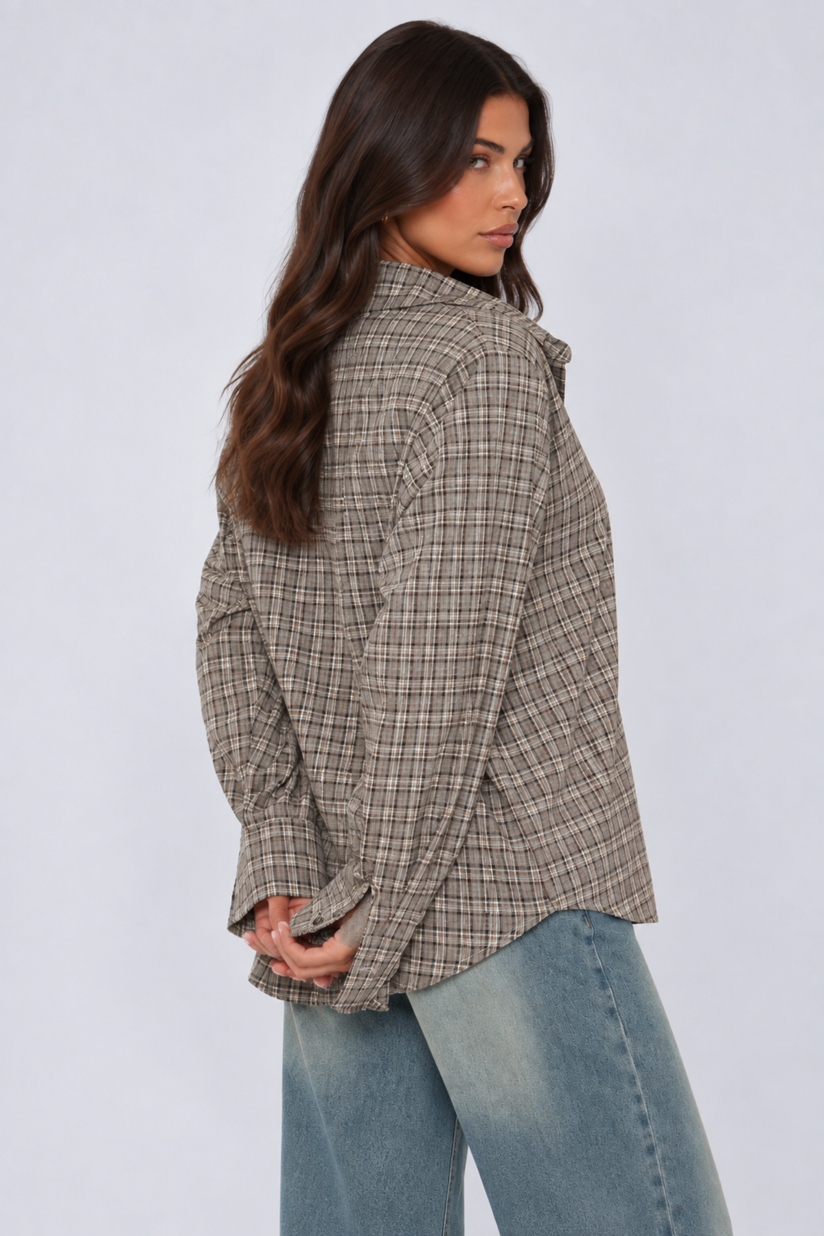 Oversized Brown Plaid Shirt