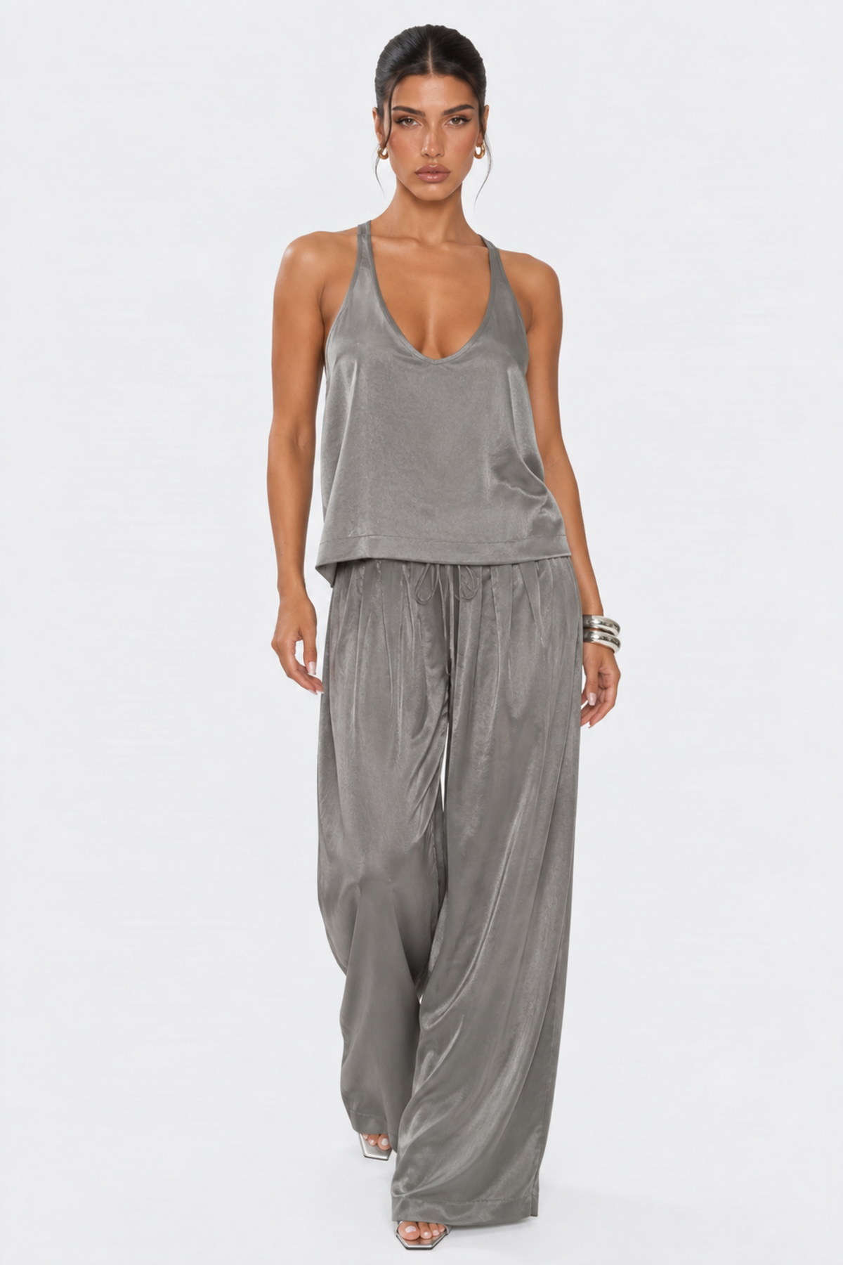 Grey Satin Cami Top