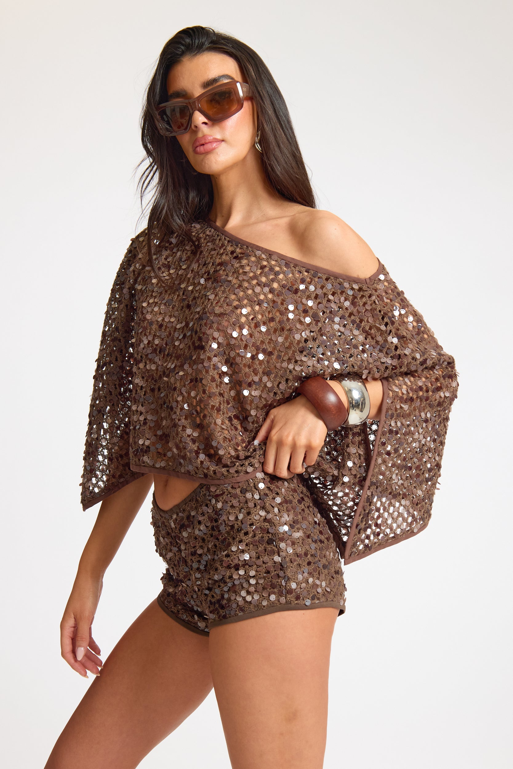 Sequin Floaty Cape Top