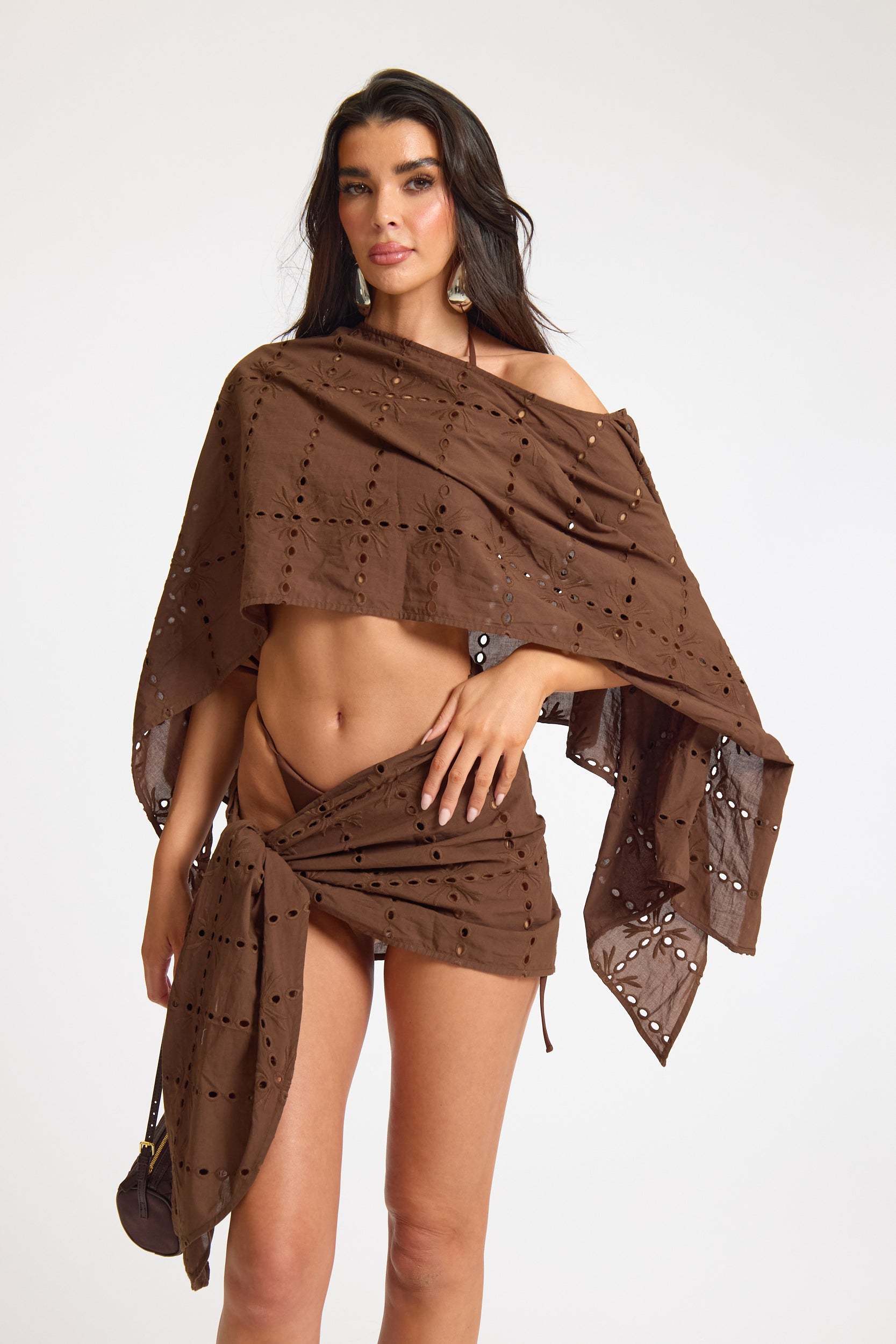 Broiderie Side Tie Mini Skirt