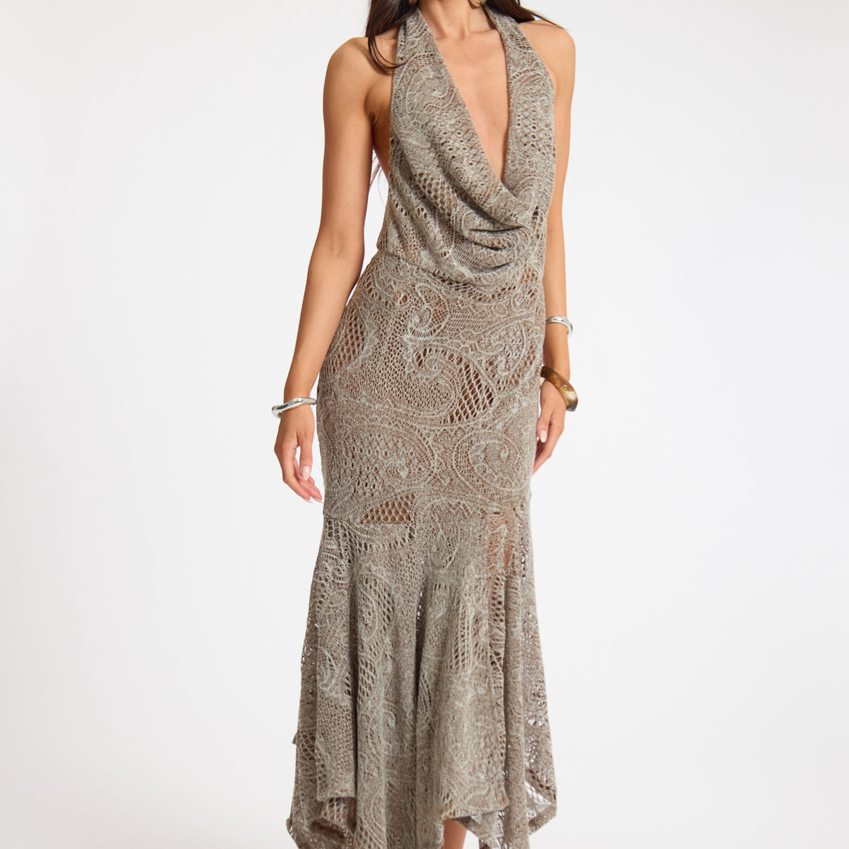 Textured Asymmetrical Cowl Midi Dress | DRESSES