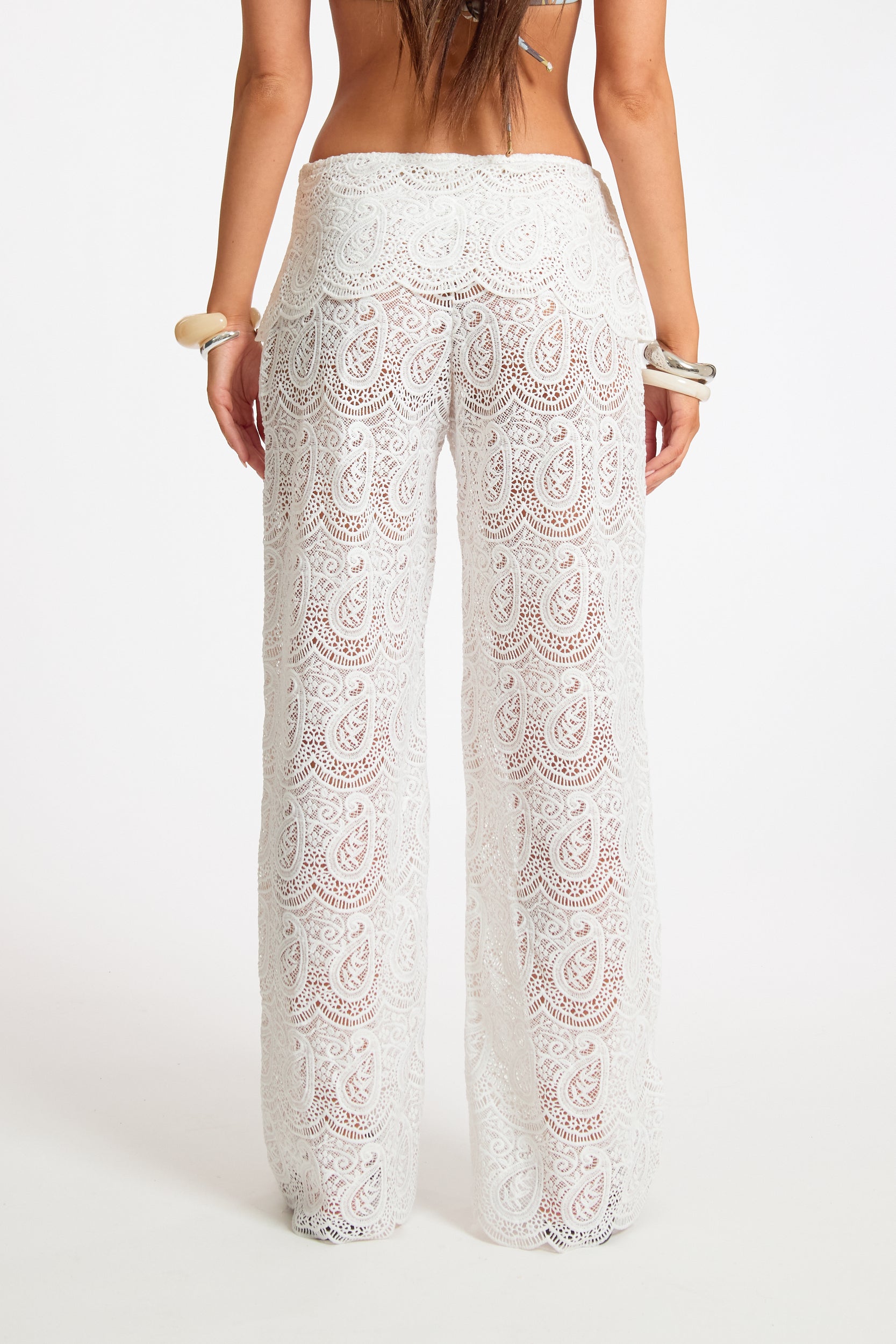 Paisly Crochet Fold Over Straight Leg Trouser | TROUSERS | MISSY