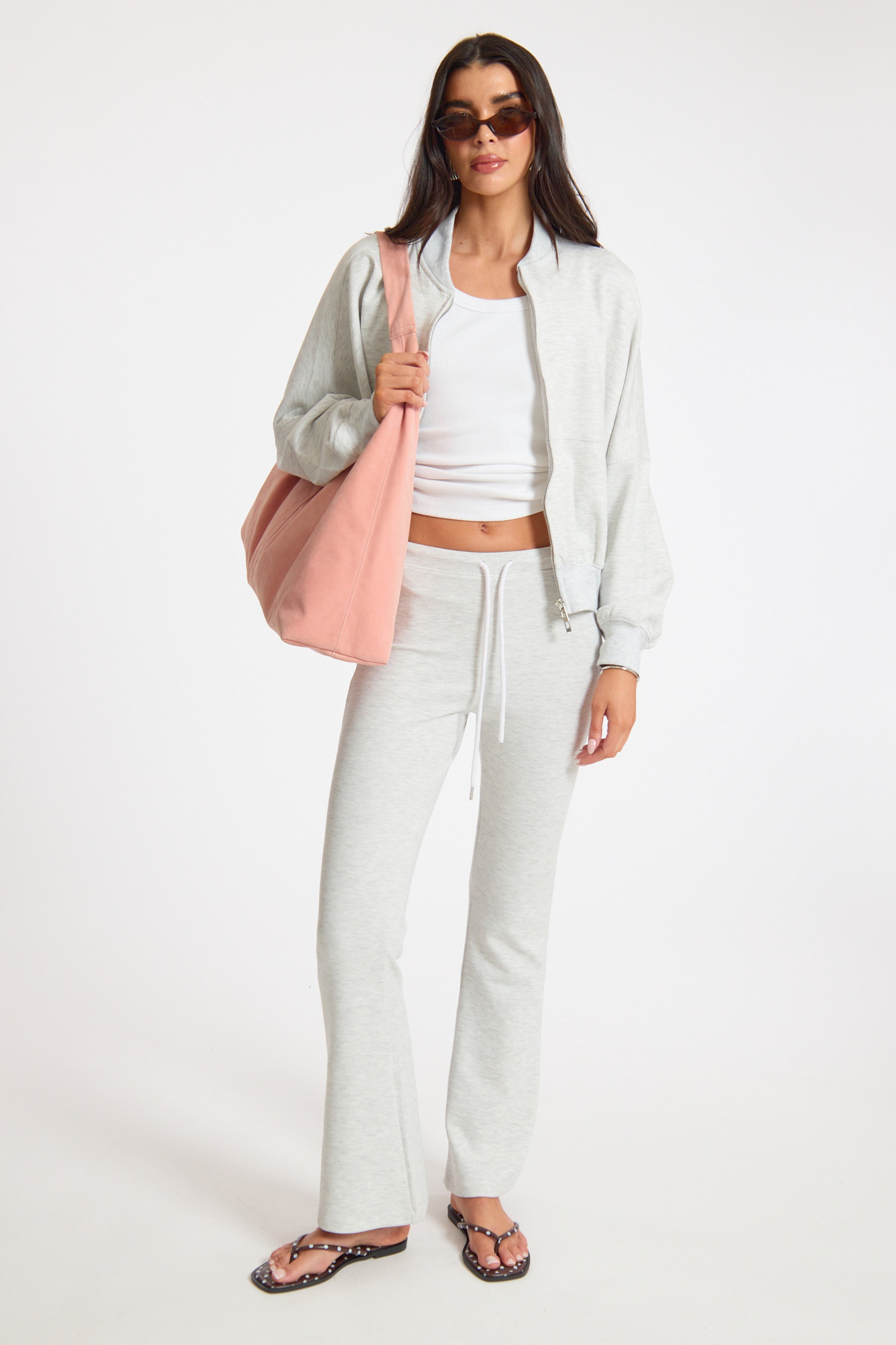 Bleached Grey Fitted Stretch Drawstring Pants