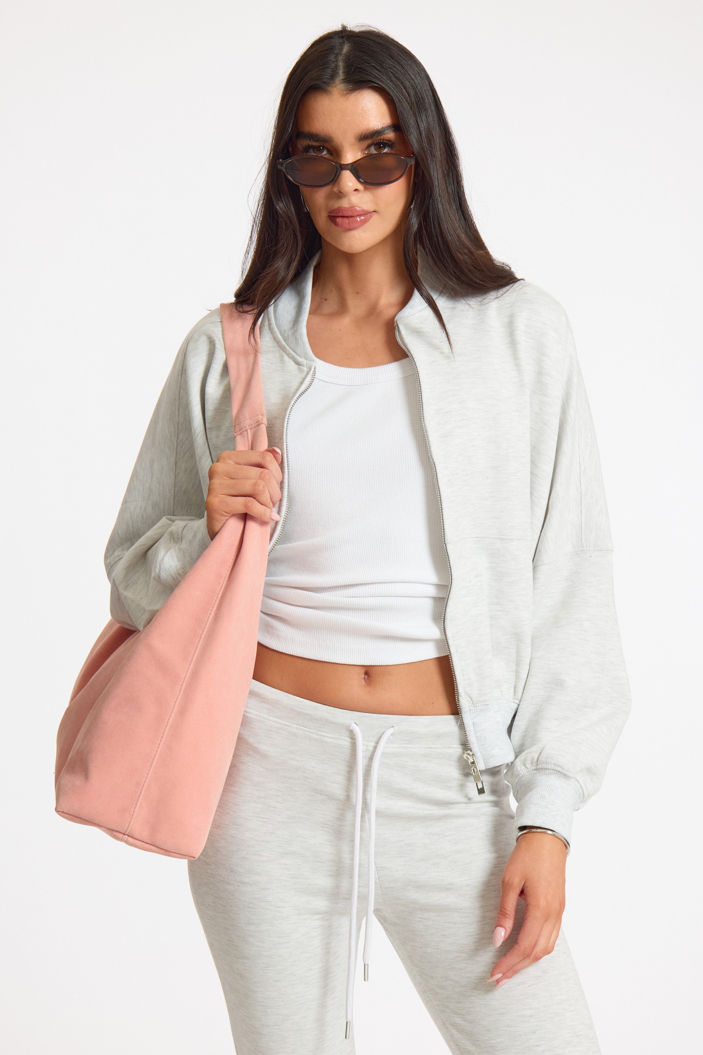 Bleached Grey Slouch Fit Double Zip Hoodie