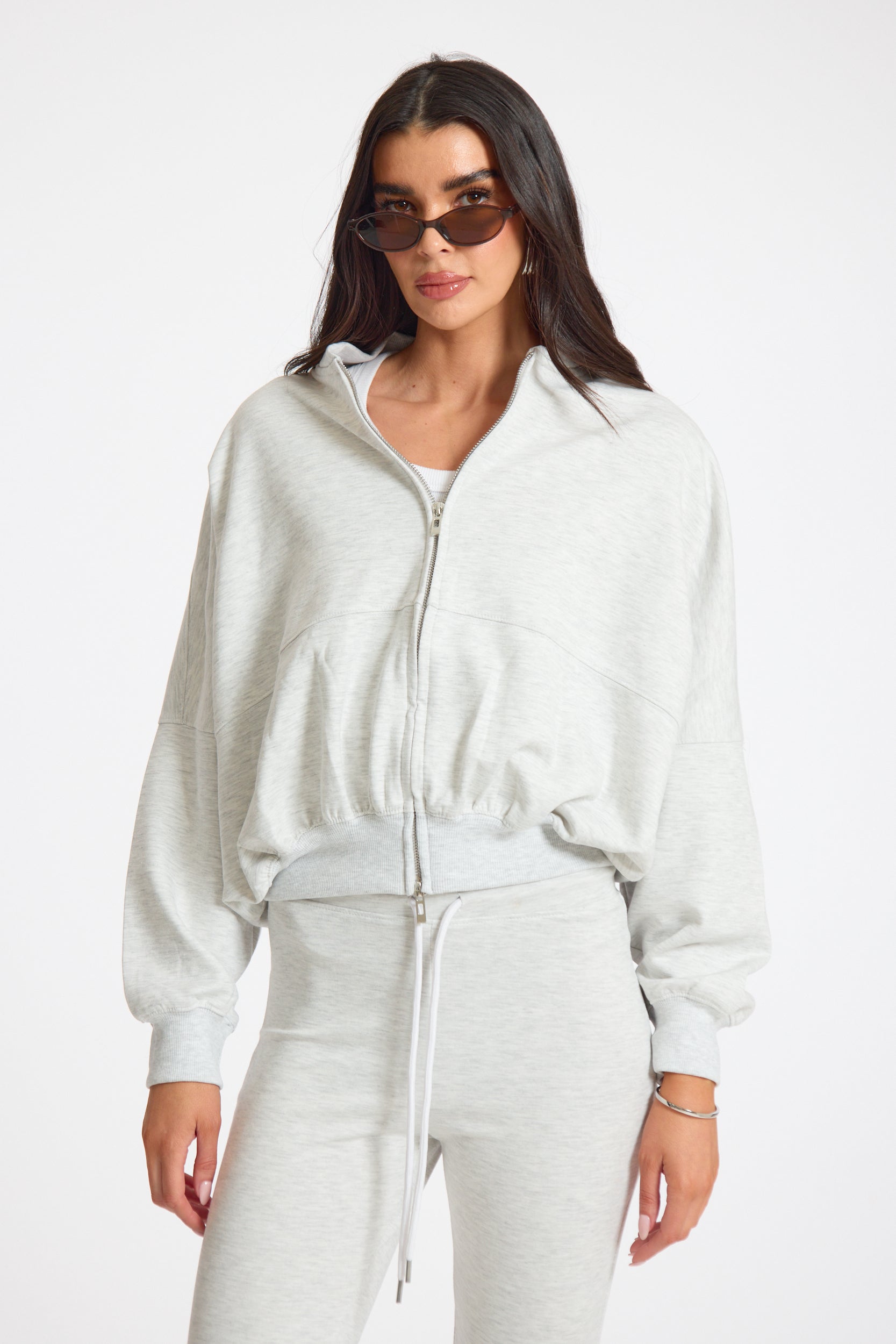 Bleached Grey Slouch Fit Double Zip Hoodie