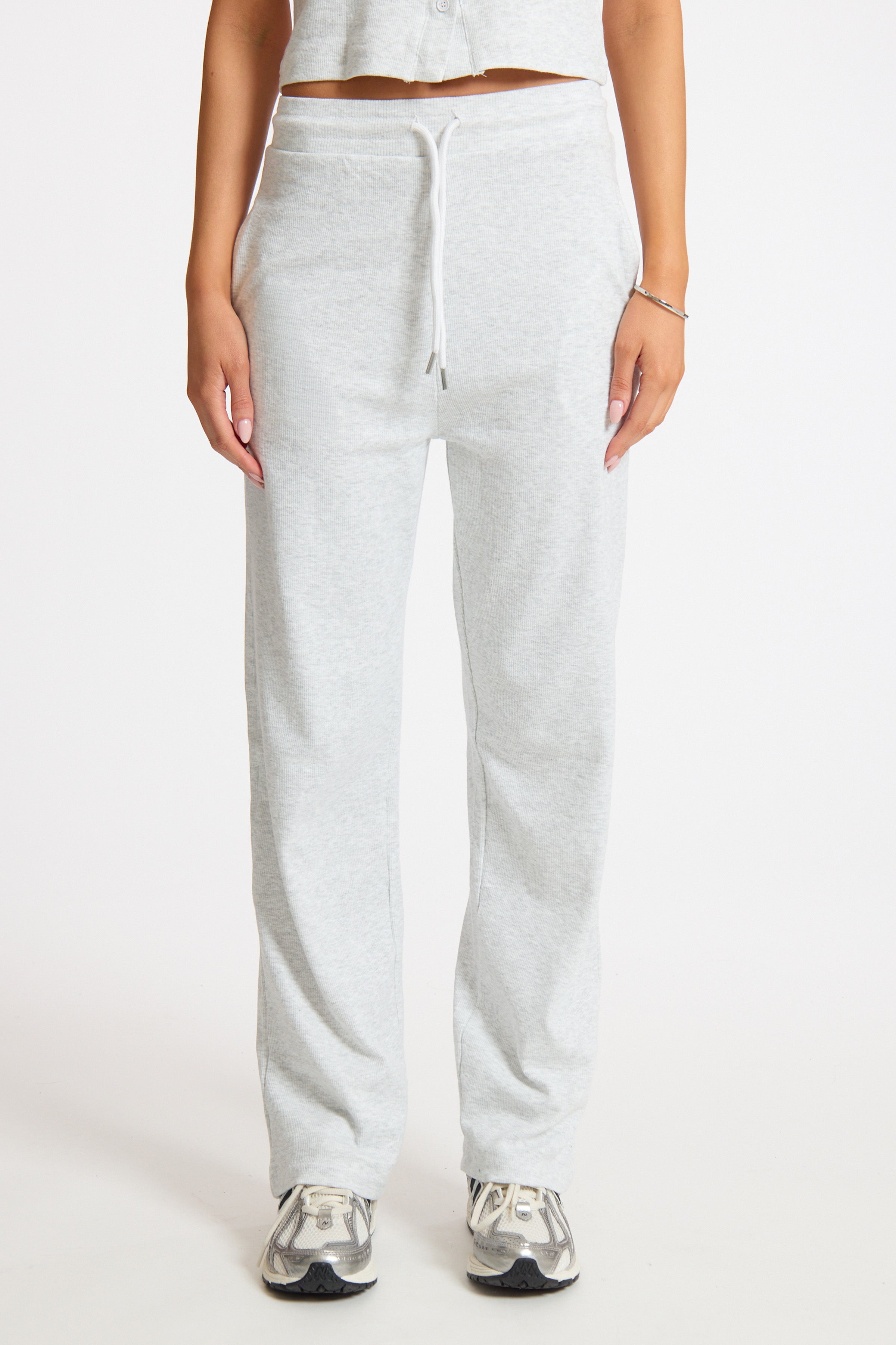 Grey Casual Adjustable Waist Ribbed Pants