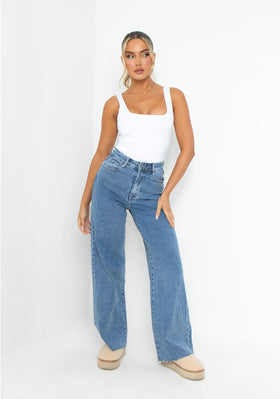 Rhiannon Mid Wash Blue High Waist Wide Leg Jeans