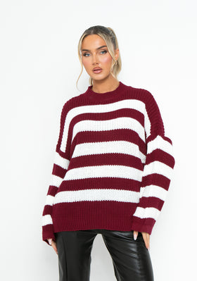 Frankie Wine Oversized Stripe Chunky Knitted Jumper