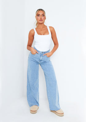 Kylie Light Wash Blue High Waist Wide Leg Jeans