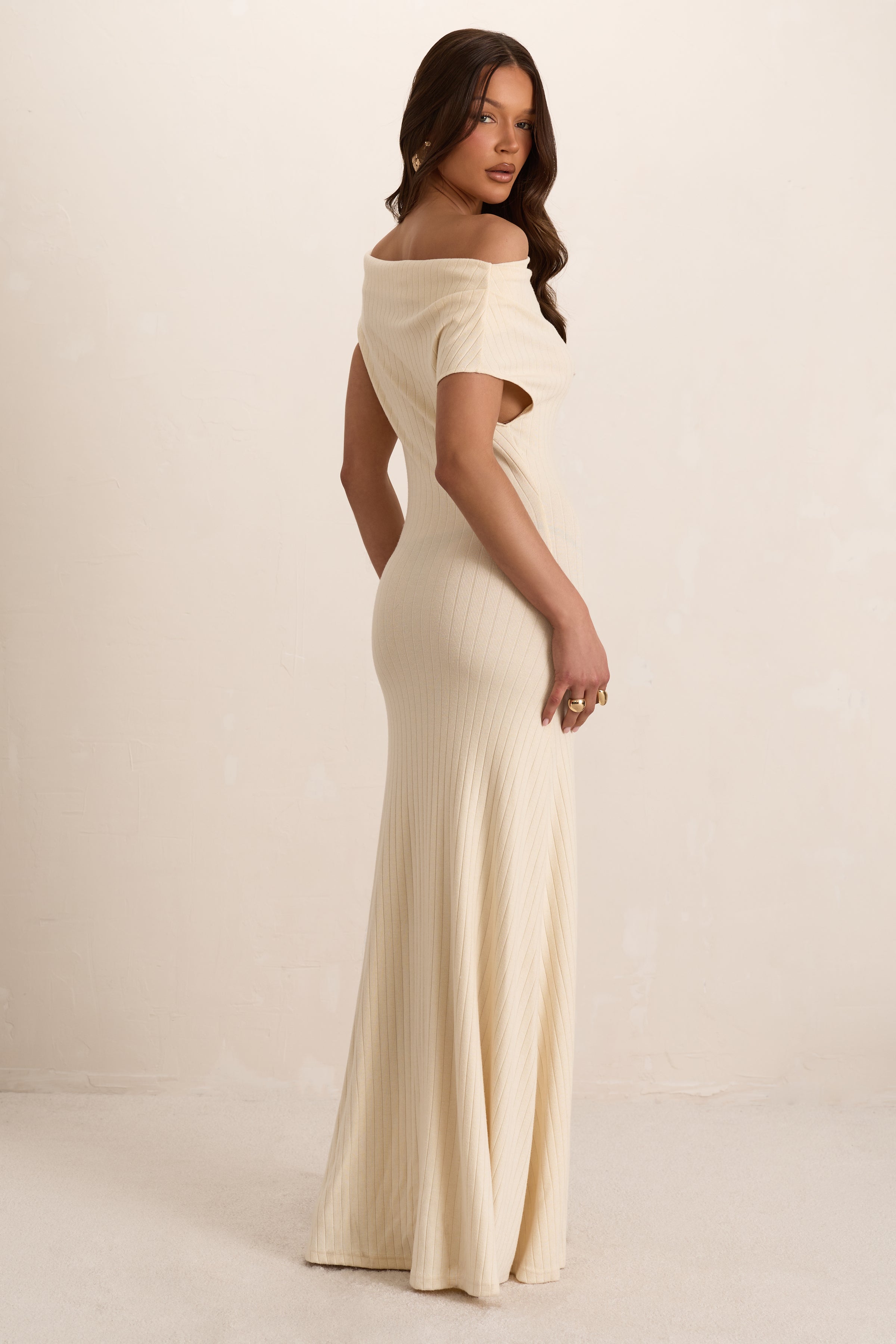 Cream Soft Ribbed Slouchy Maxi Dress