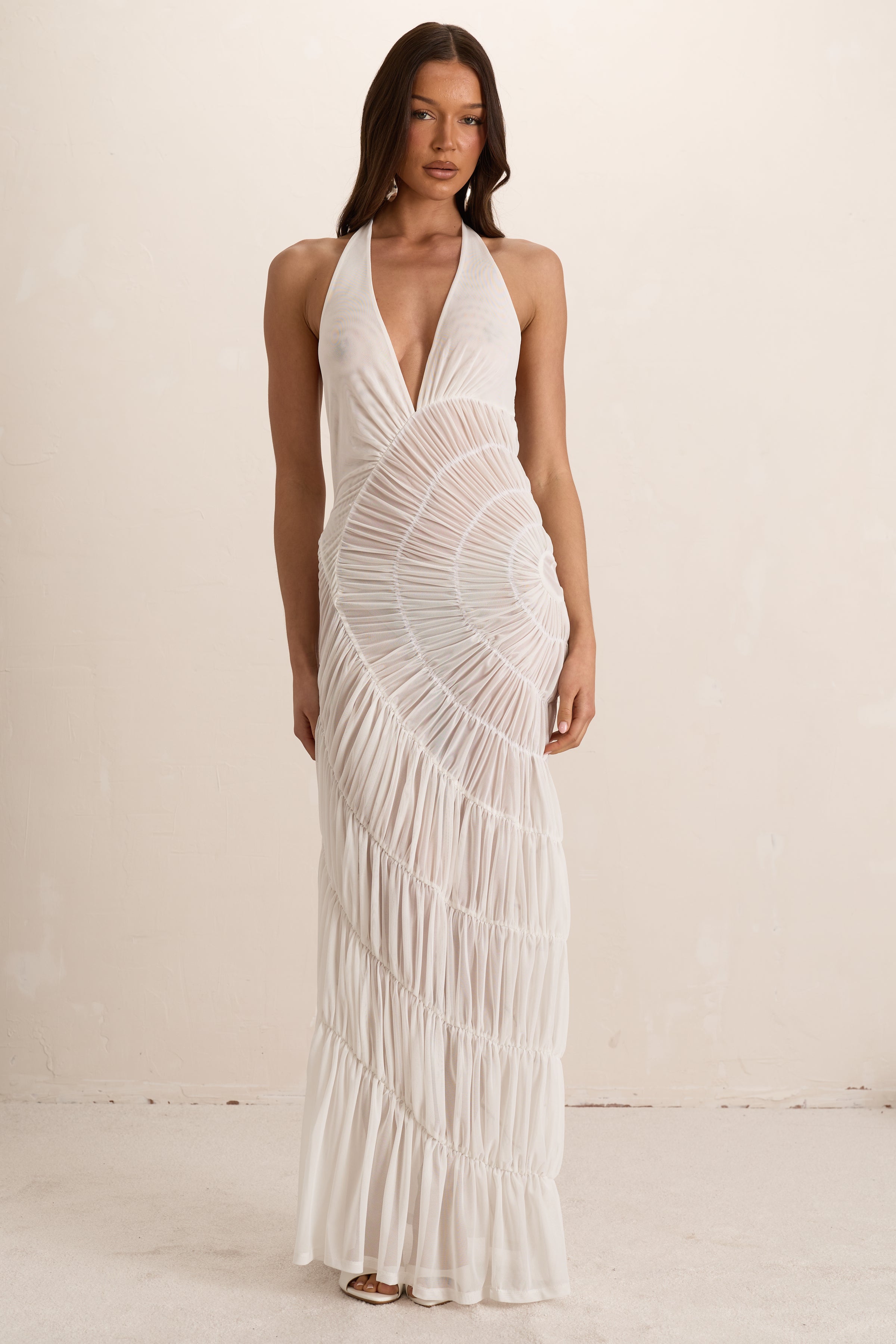 White Shirred Maxi Dress
