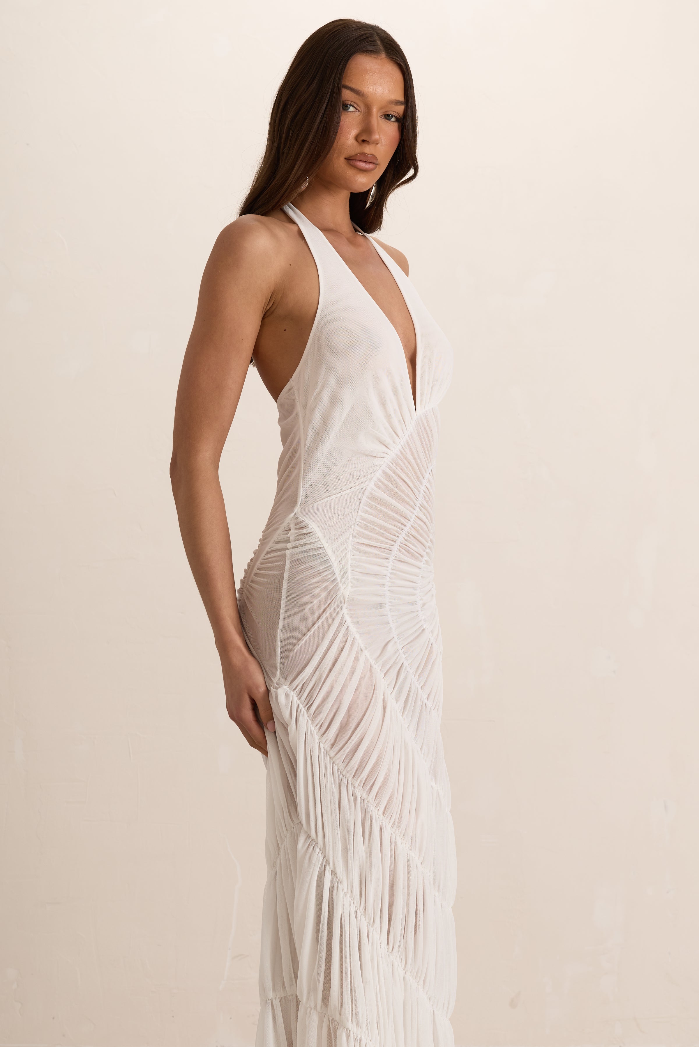 White Shirred Maxi Dress