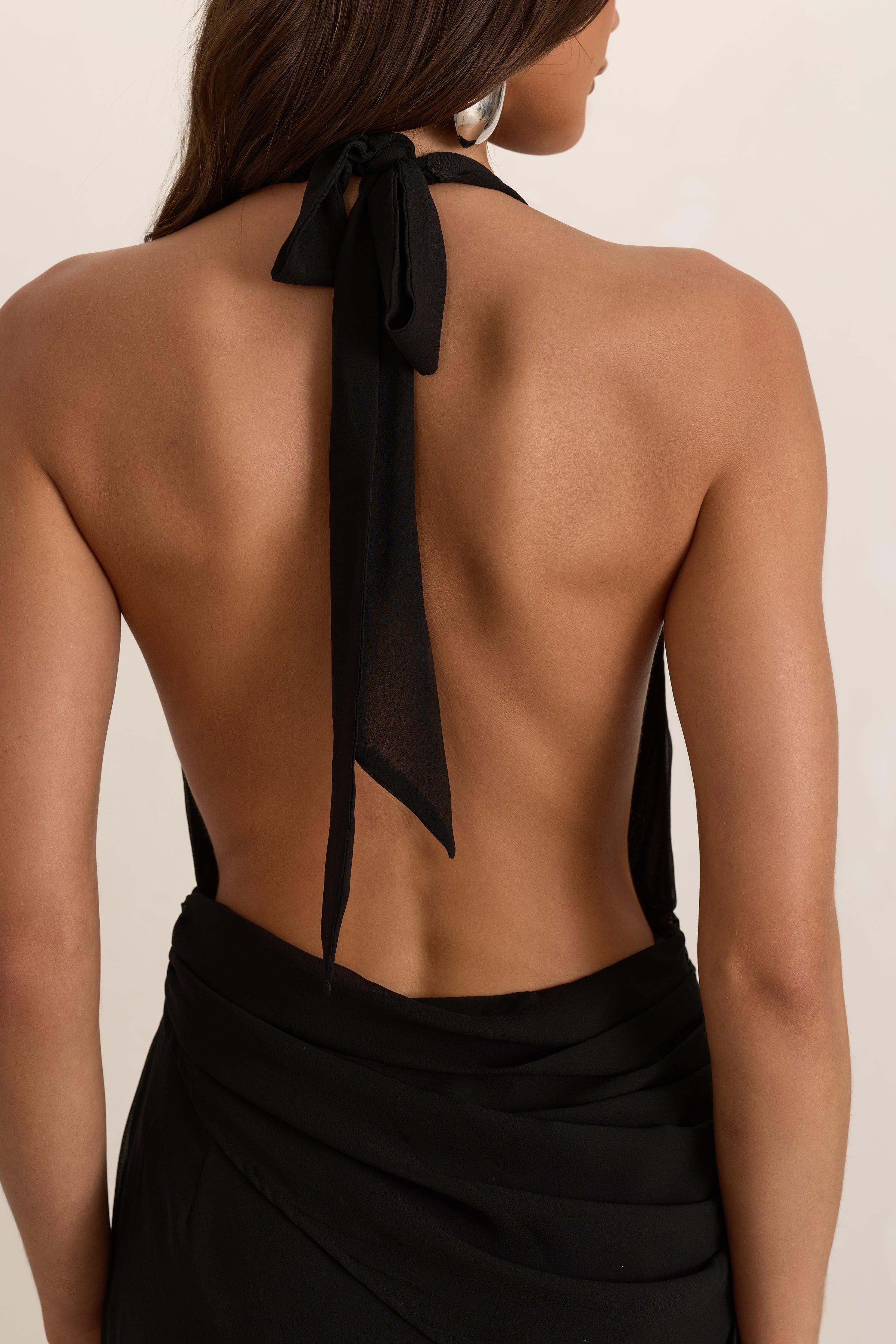 Black Plunge Silver Trim Maxi Dress