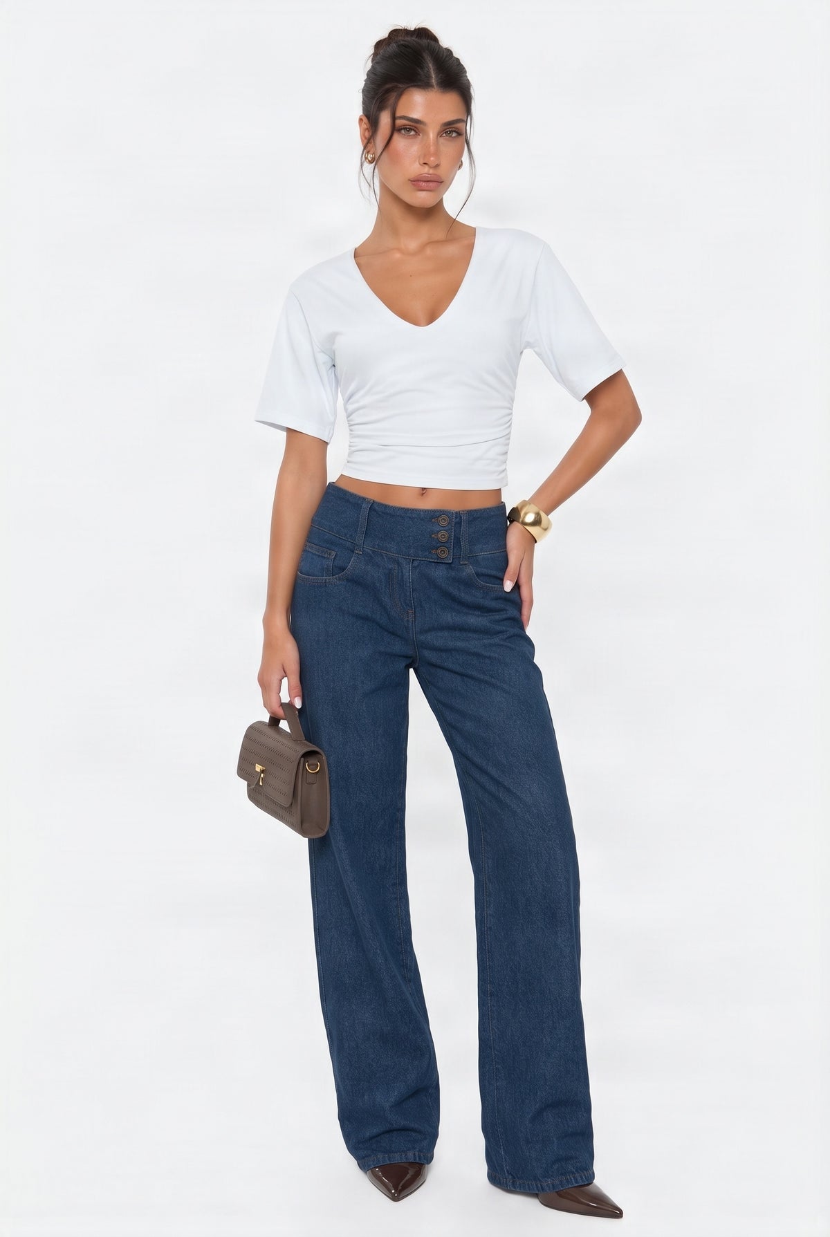 Low Rise Belted Straight Leg Jeans
