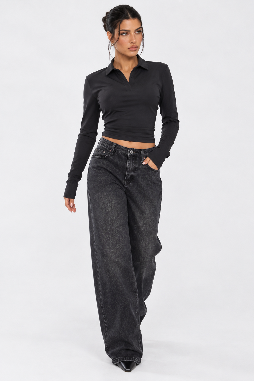 Black Low Rise Boyfriend Jeans