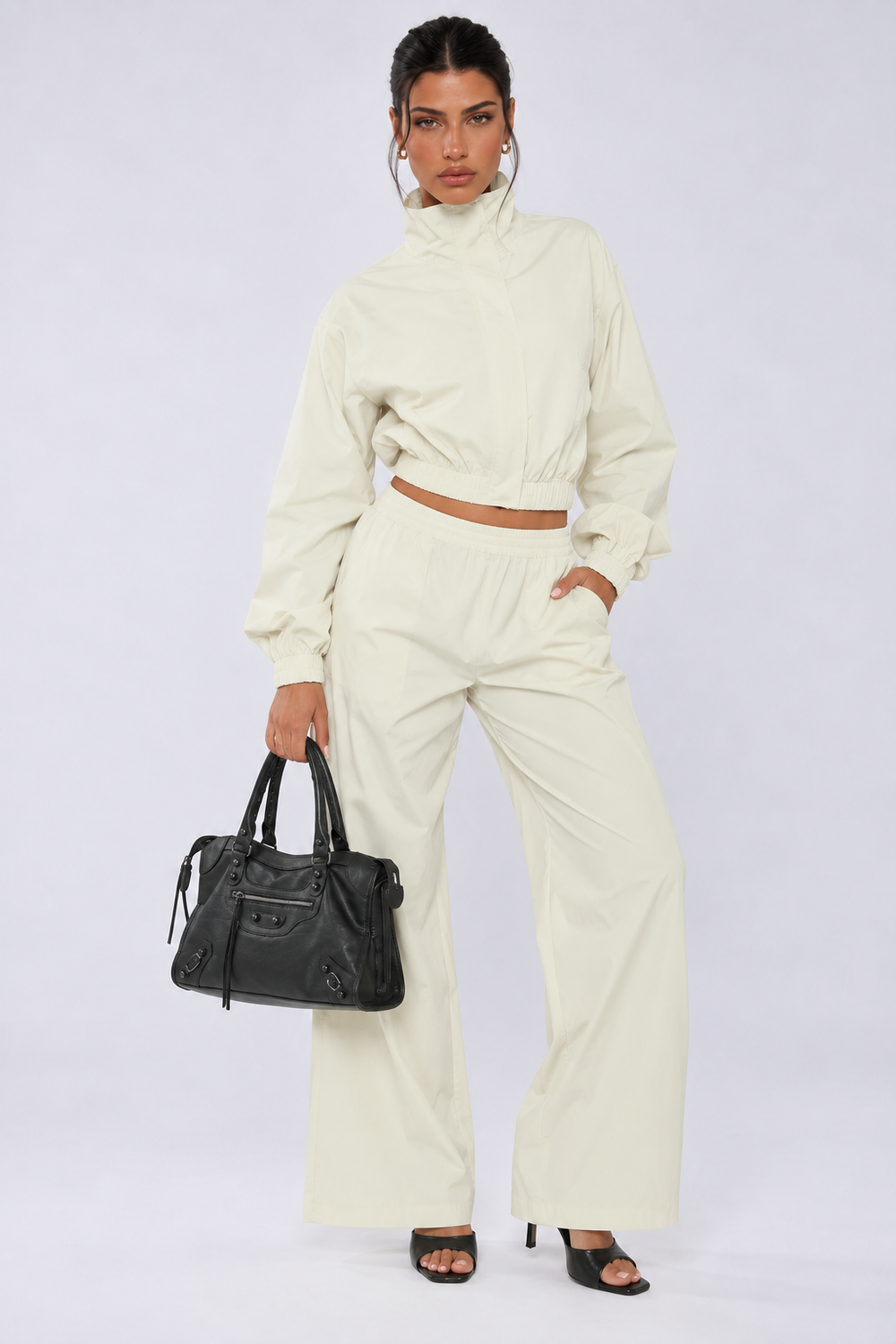 Cream Oversized Zip Up Shell Jacket