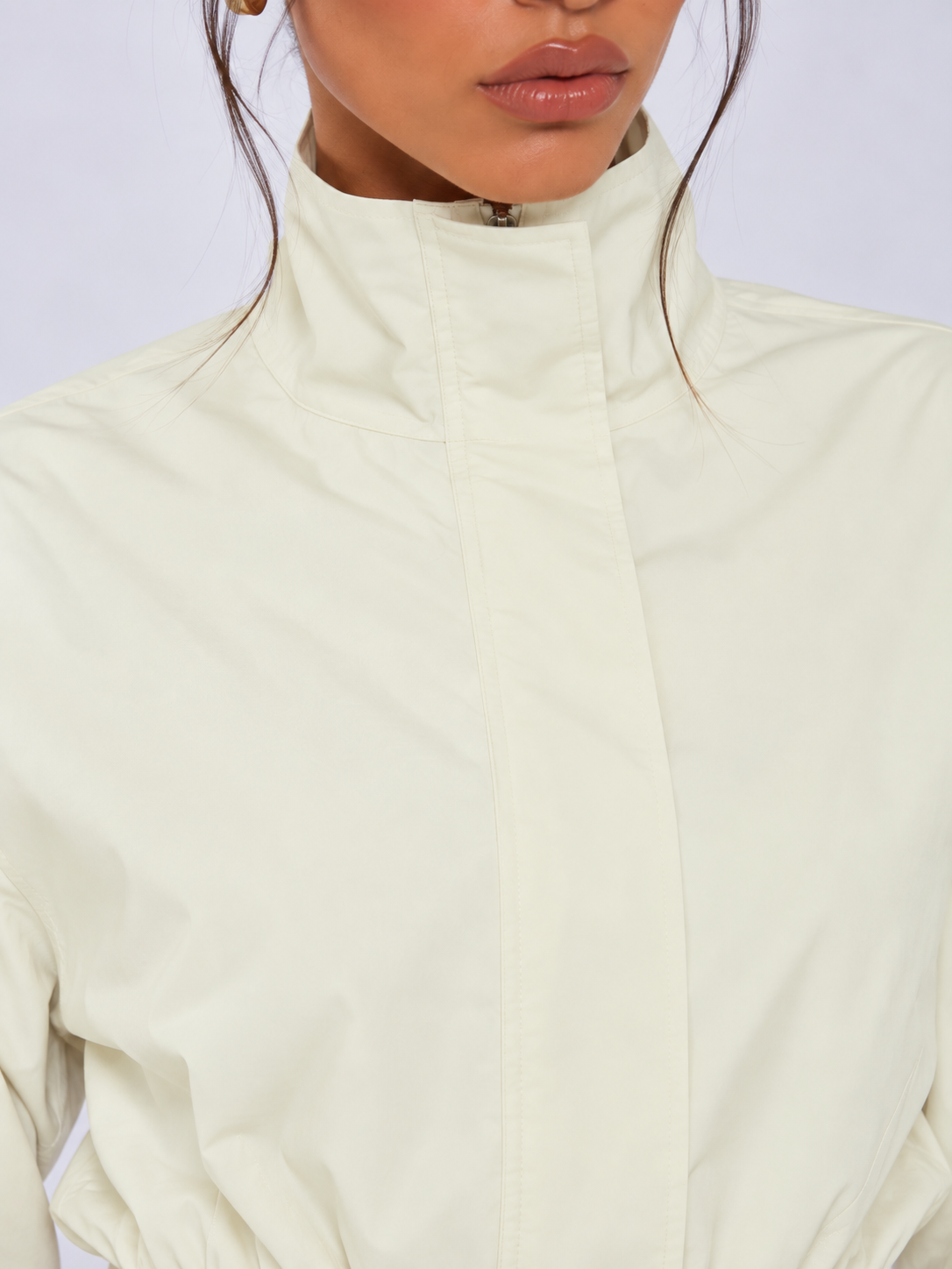 Cream Oversized Zip Up Shell Jacket