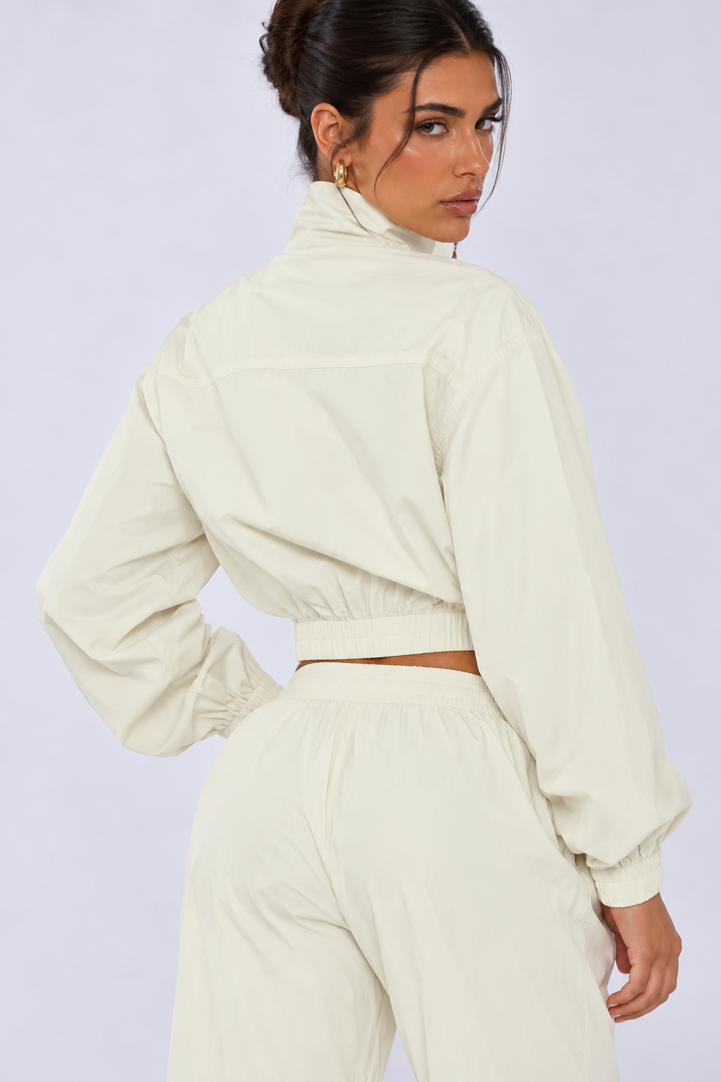 Cream Oversized Zip Up Shell Jacket