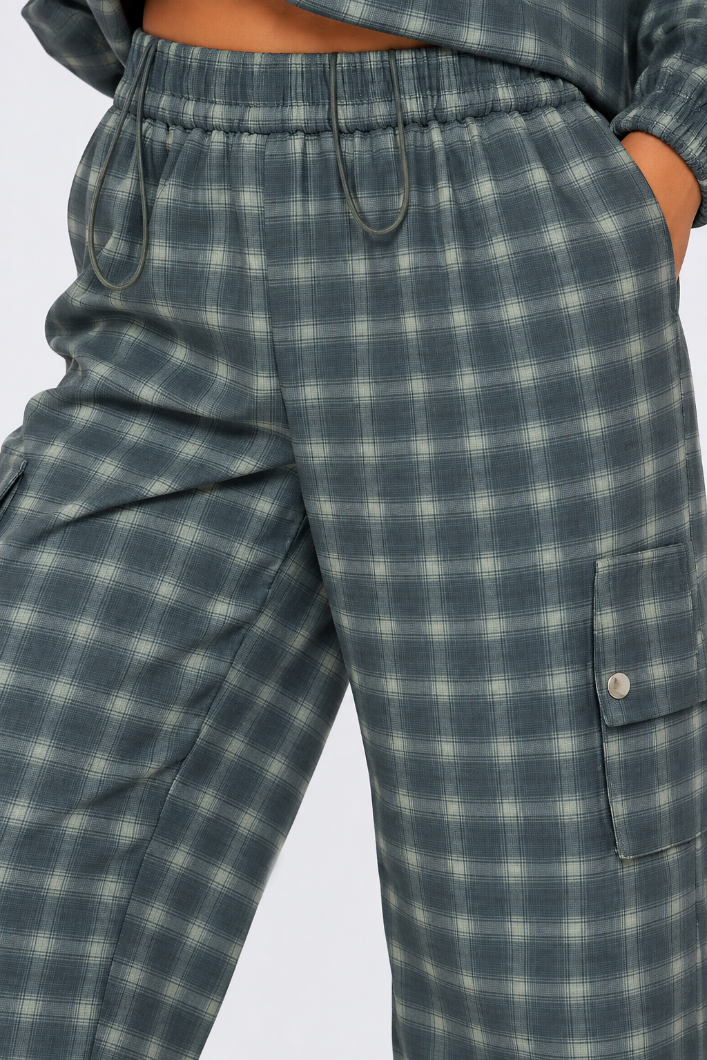 Blue Check Cuffed Trousers