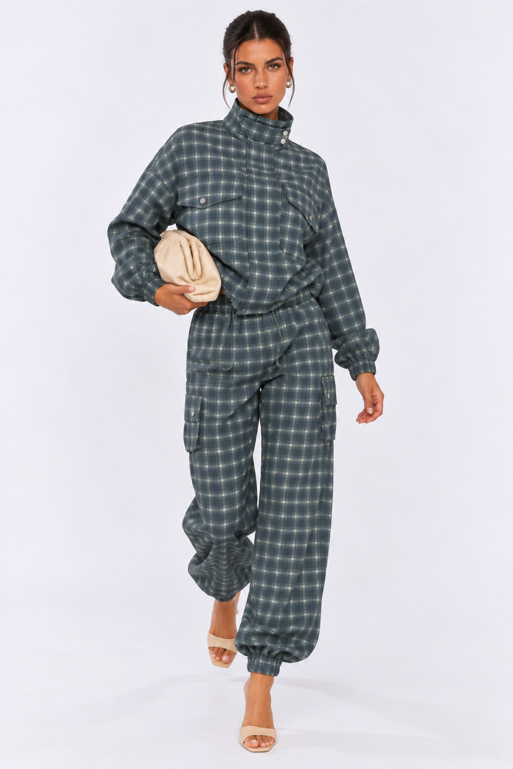 Blue Check Cuffed Trousers