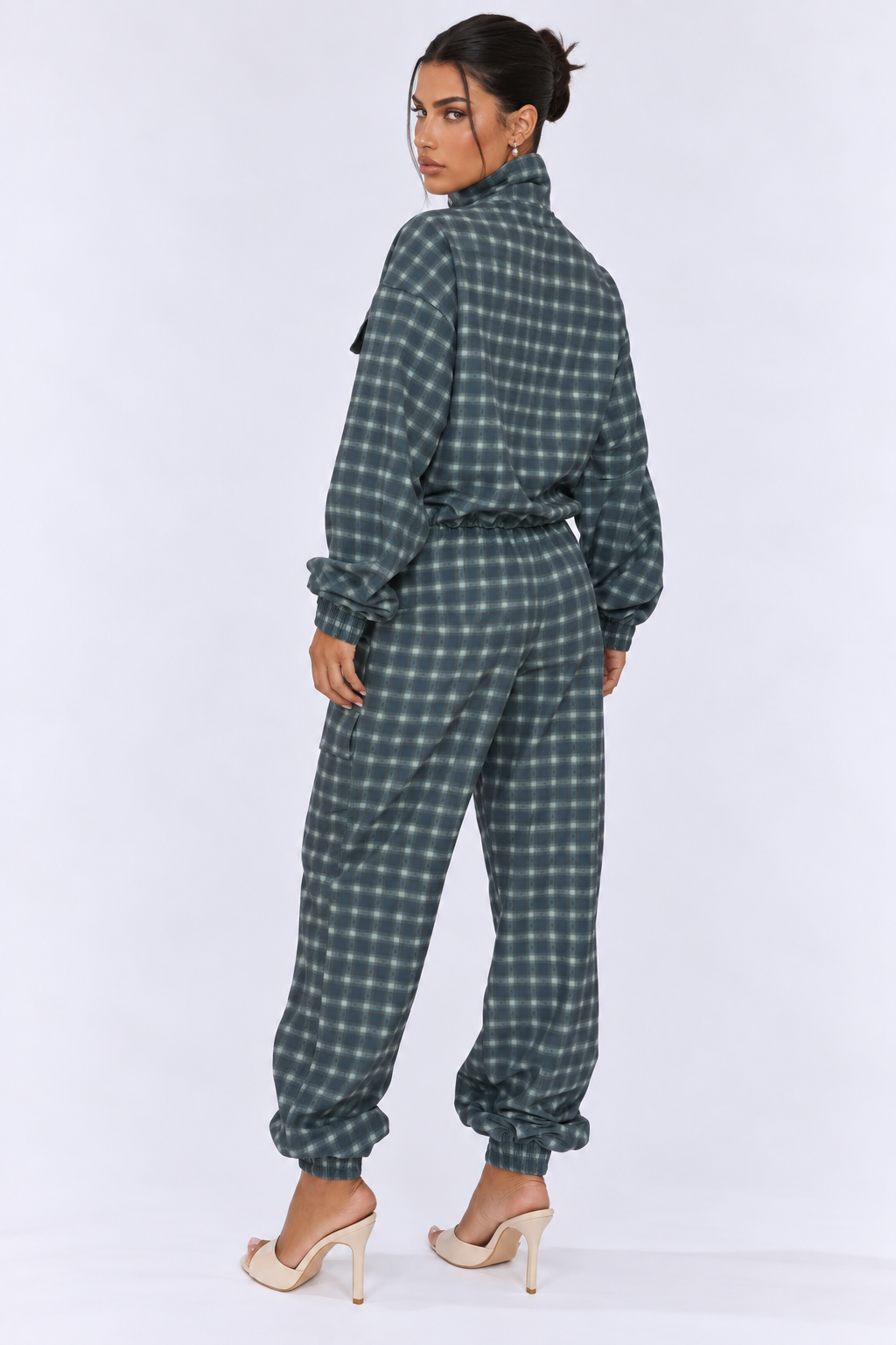 Blue Check Cuffed Trousers