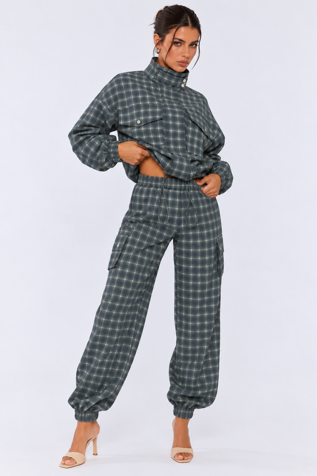 Blue Check Cuffed Trousers